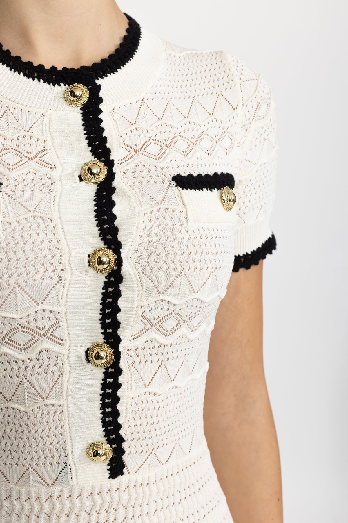 Pointelle Knit Belted Midi Dress - Ivoire