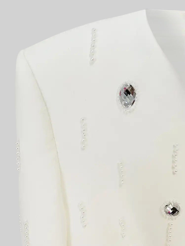 Mit Diamanten verzierter Co-Ord mit Maxirock - Weiß