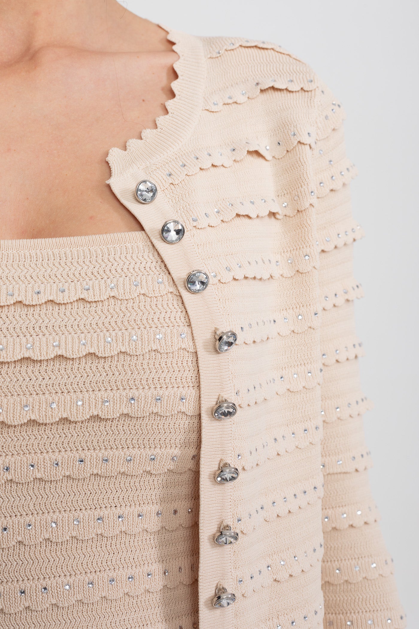 Strukturierter Strick-3-Teile-Set mit Blazer, Top und Midi-Rock - Beige