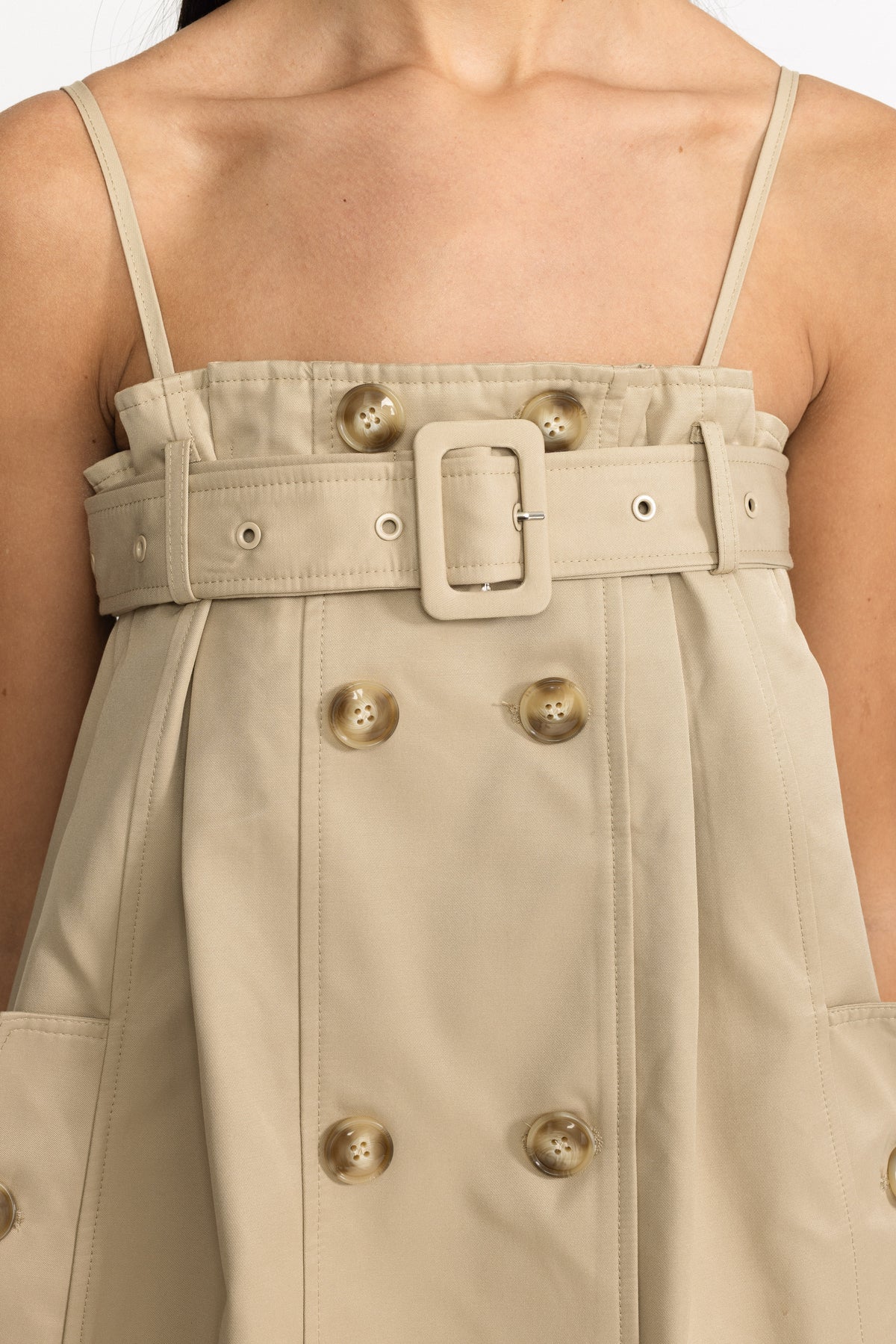 Babydoll-Minikleid im Trenchstil mit Gürtel – Khaki