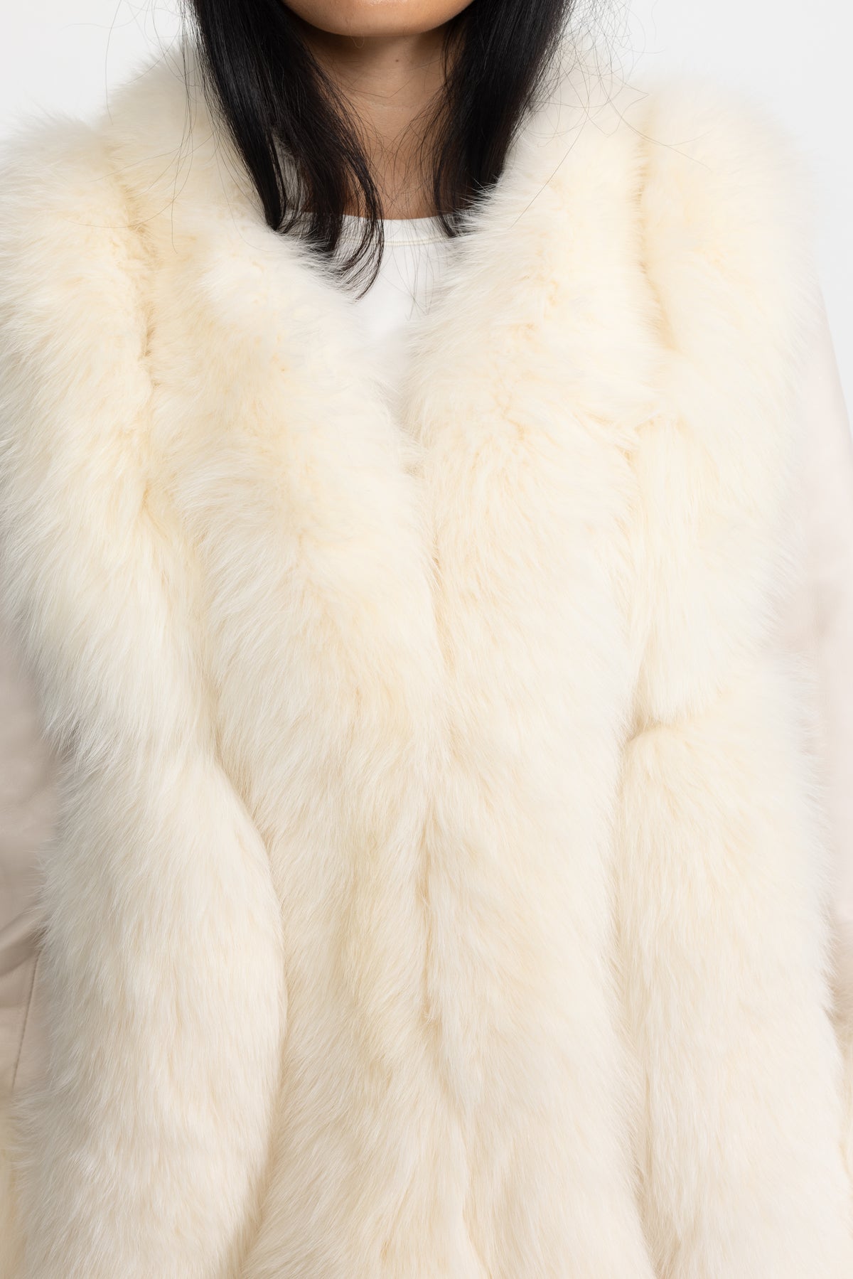 Fox Fur Panel Shearling Jacket - Ivoire