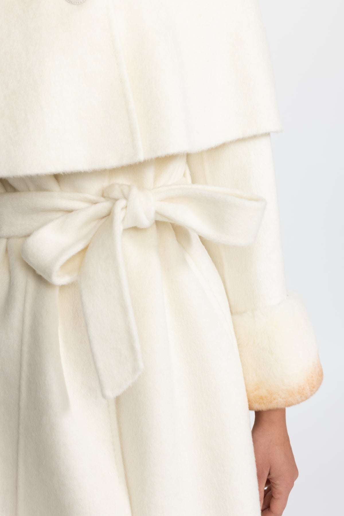 Rex Rabbit Fur Collar Capelet Wool Coat - Ivoire