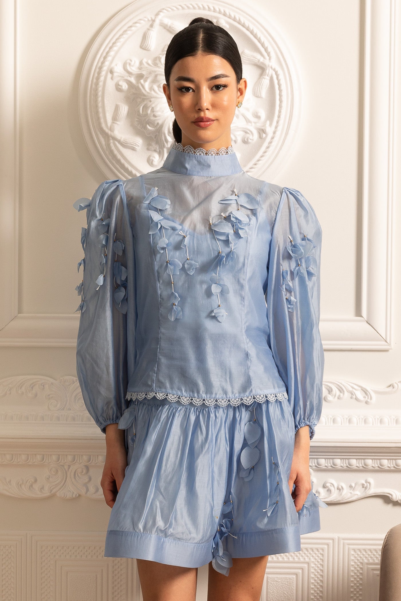 Elegantes Floral-Co-Ord mit zarten Spitzenbesätzen - Blue