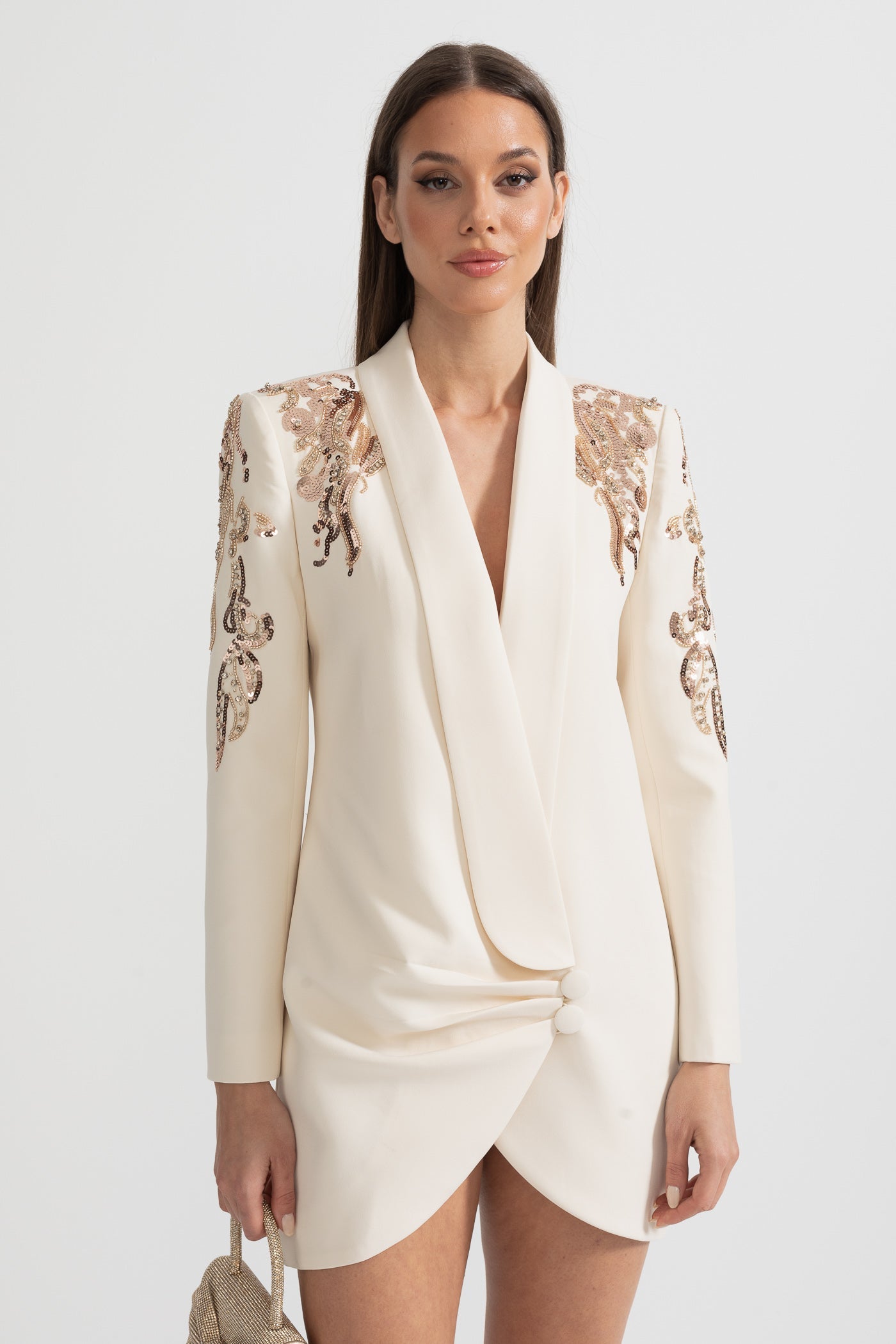 Draping Blazer With Intricate Shoulder Embroidery - Ivoire
