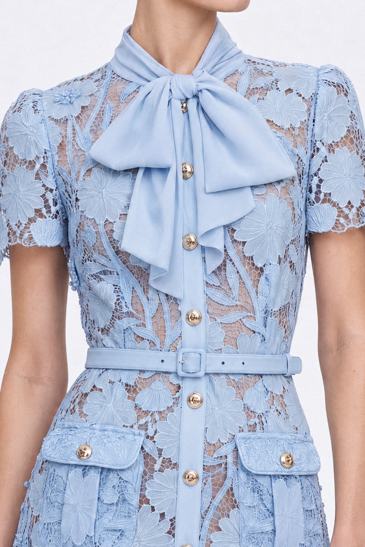 Guipure Lace Shirt Dress - Powder Blue