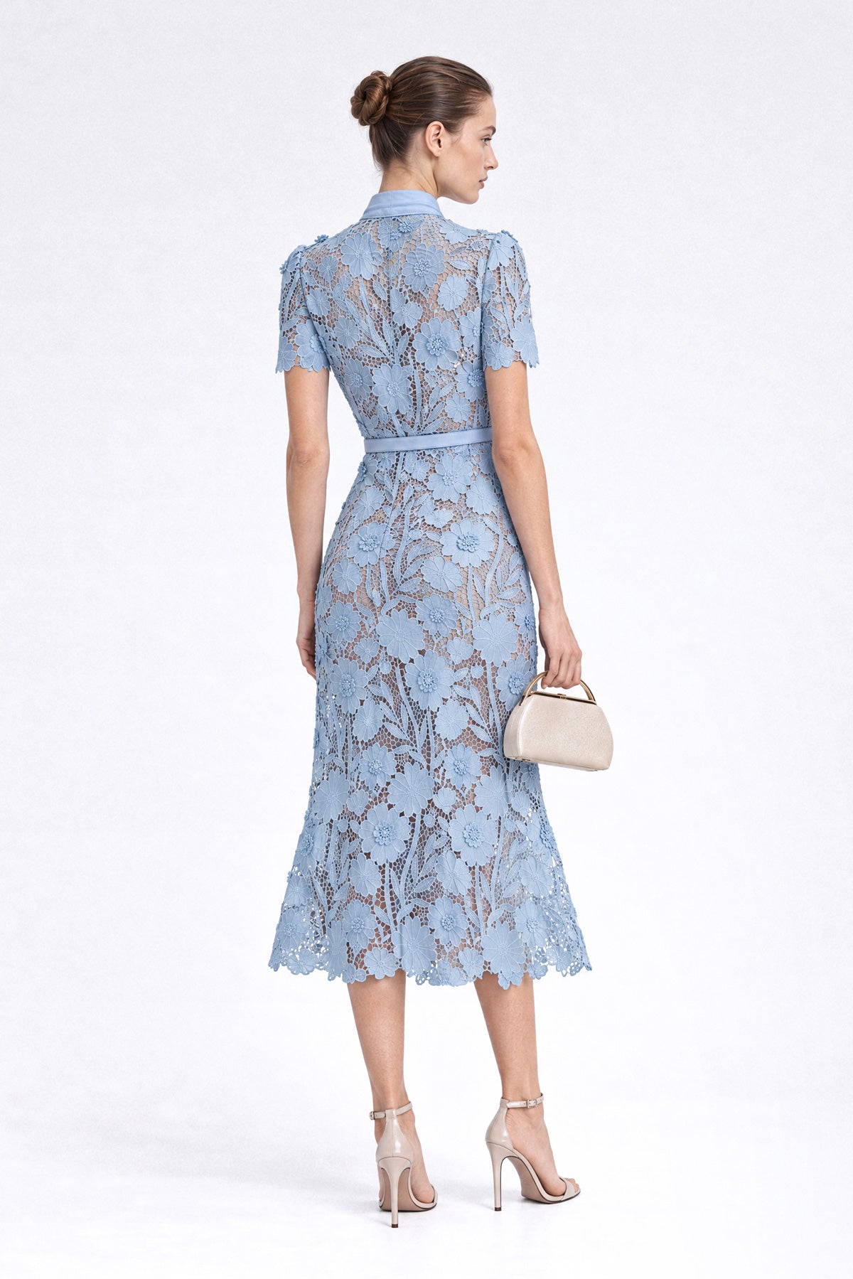 Guipure Lace Shirt Dress - Powder Blue