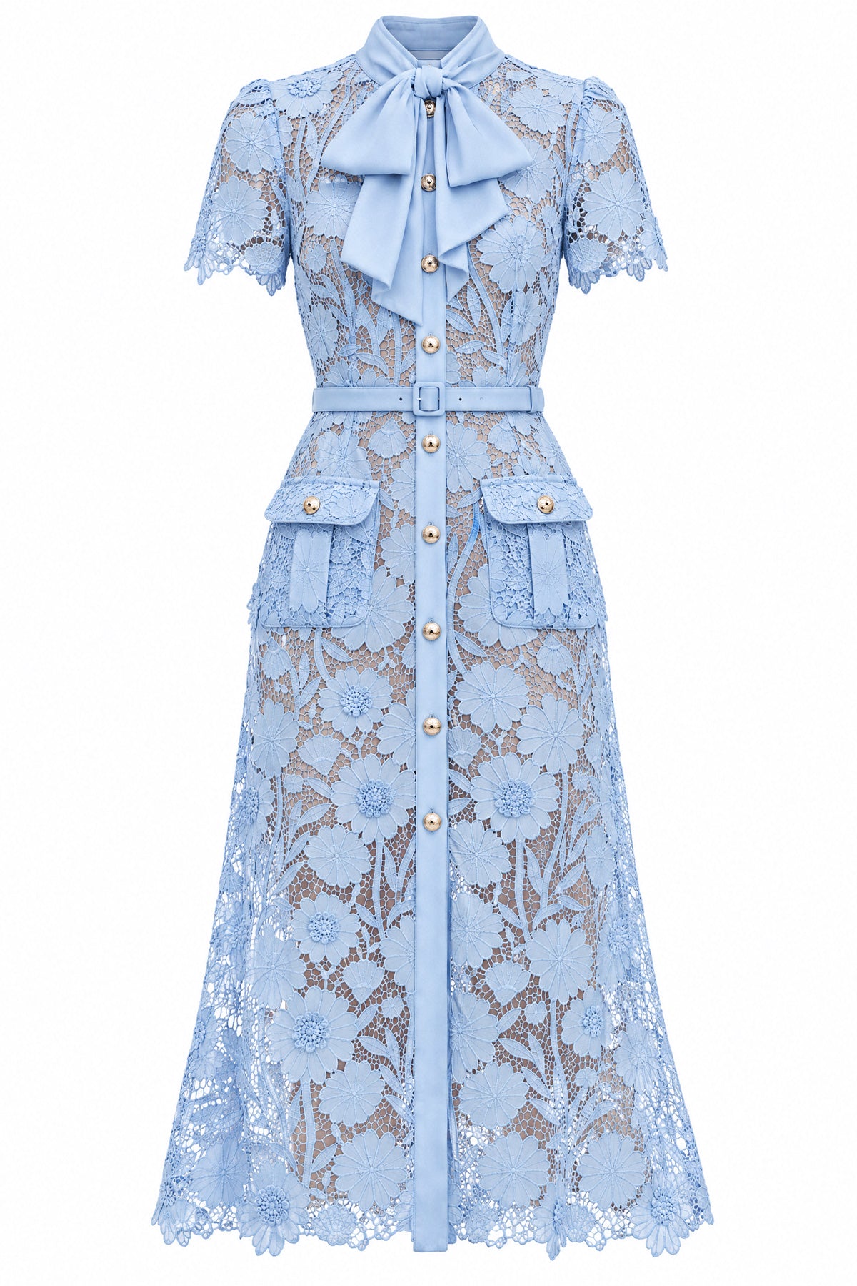 Guipure Lace Shirt Dress - Powder Blue