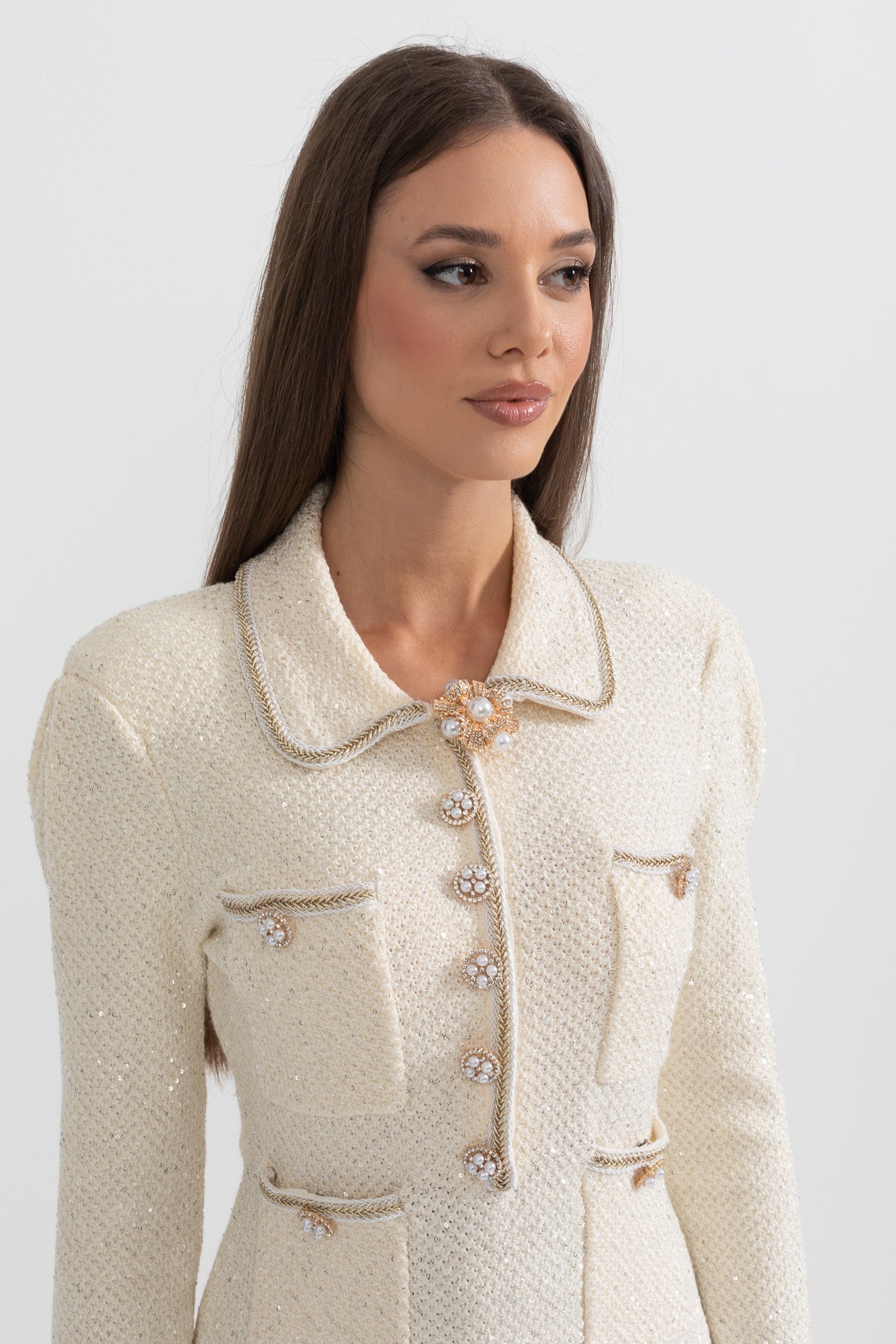 Stricktexturiertes Kleid - Ivoire