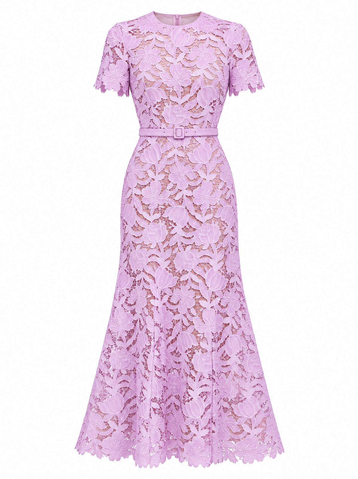 Midikleid aus floraler Guipure-Spitze - Flieder
