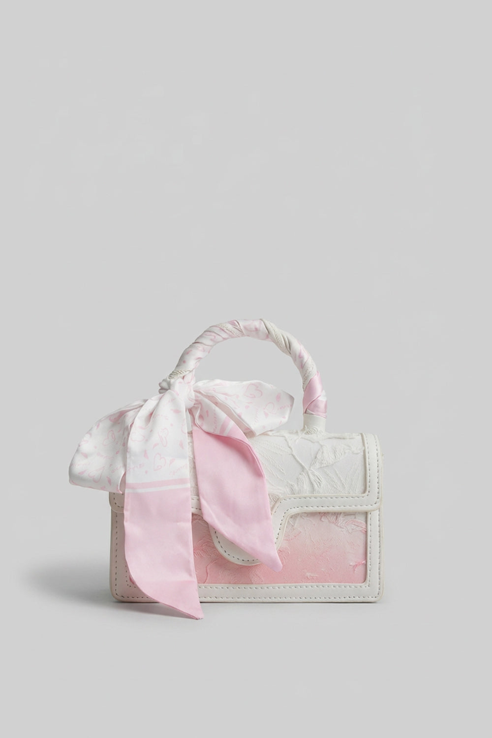 Top Handle Bag With With Feather-Effect Panel - White/pink