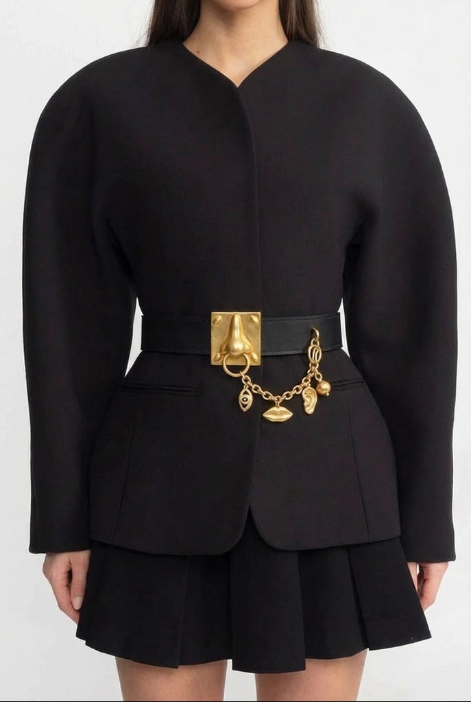 Belt with Sculptural Gold Hardware – Black