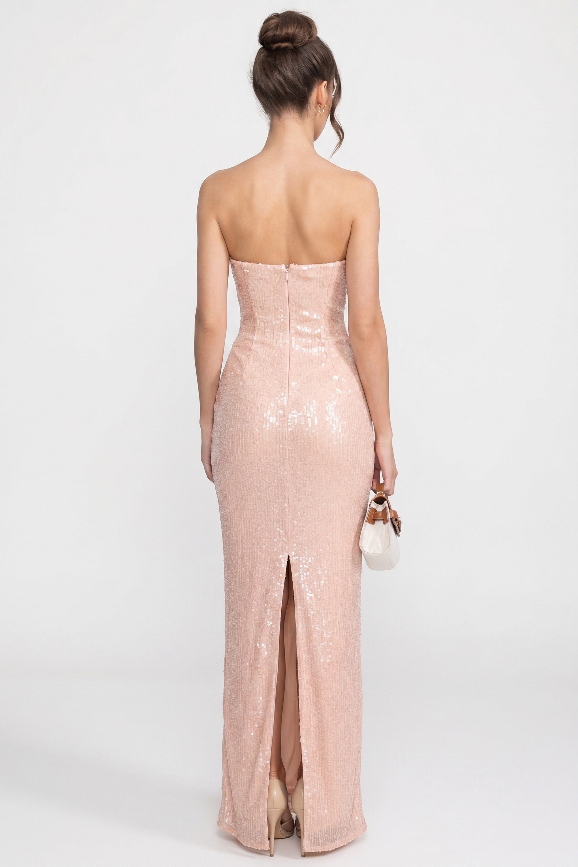 Schulterfreies Pailletten-Mermaid-Abendkleid mit Sweetheart-Ausschnitt und Rückenschlitz - Blush