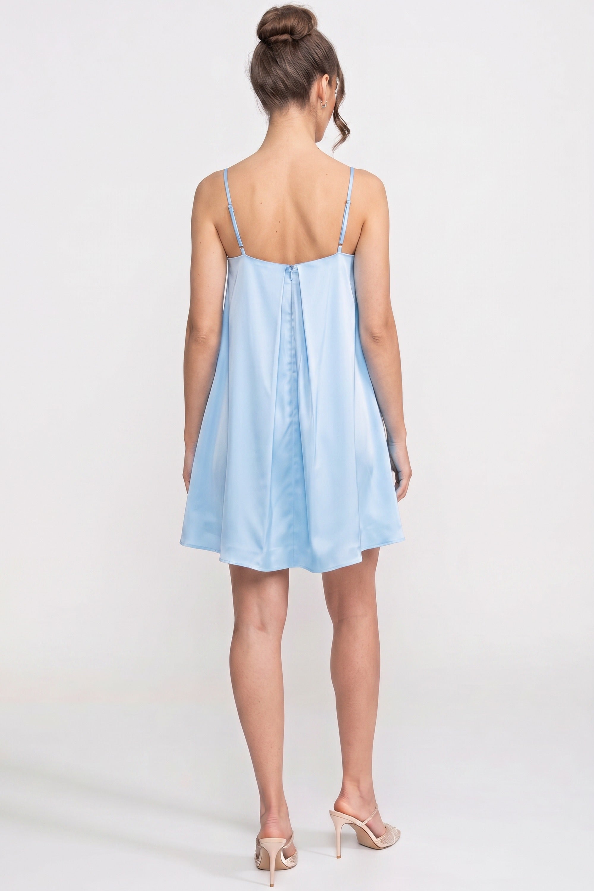Minikleid mit Spaghettiträgern, 3D-Blumenapplikation und A-Linien-Rock - Blau