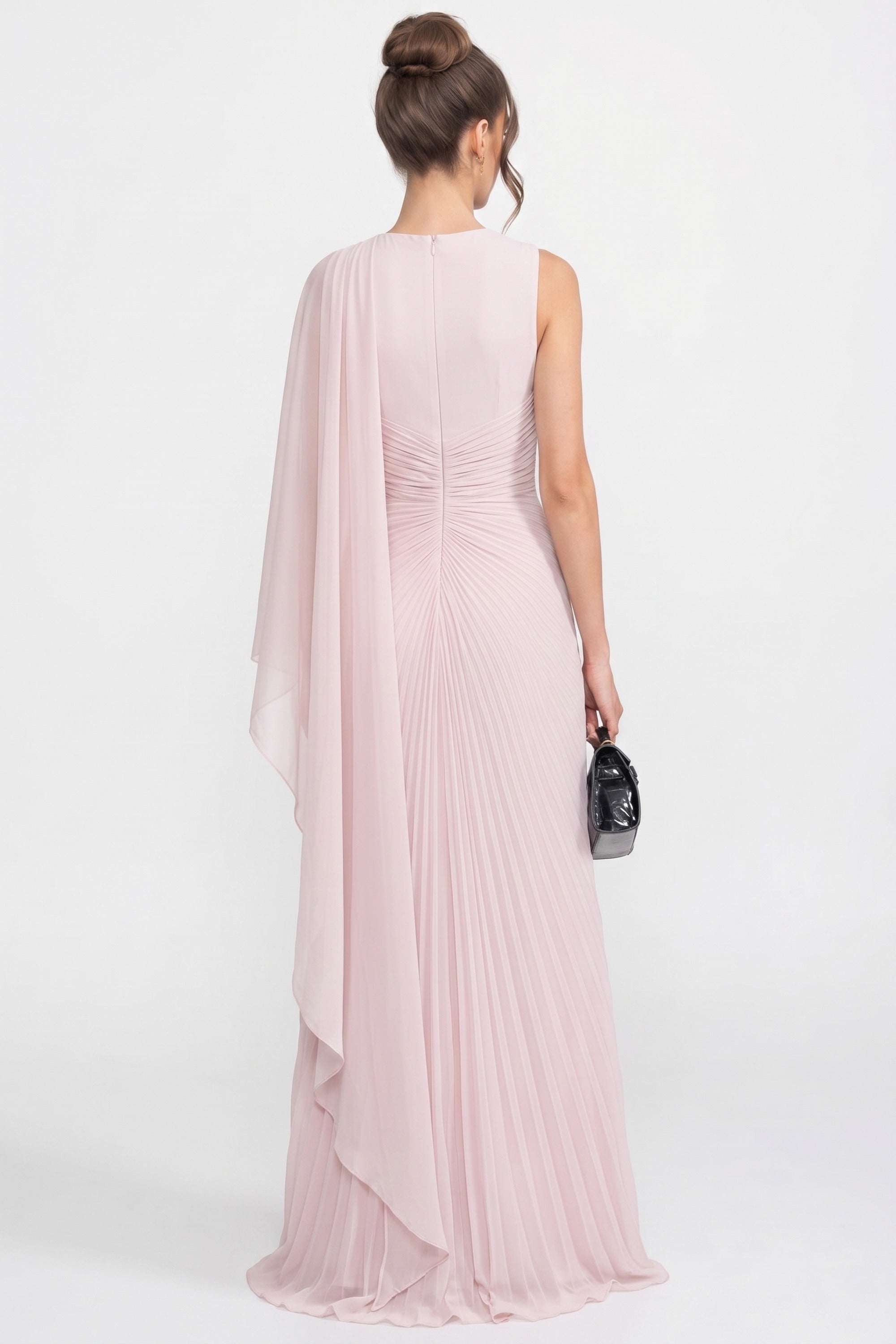 One-Shoulder drapiertes Maxi-Kleid mit transparentem Schal-Detail - Pink