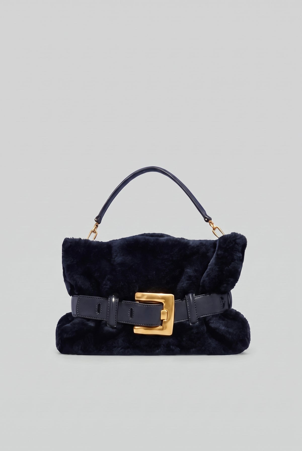 Handtasche aus Faux Fur mit Gürtelschnallen-Detail – Dunkelblau