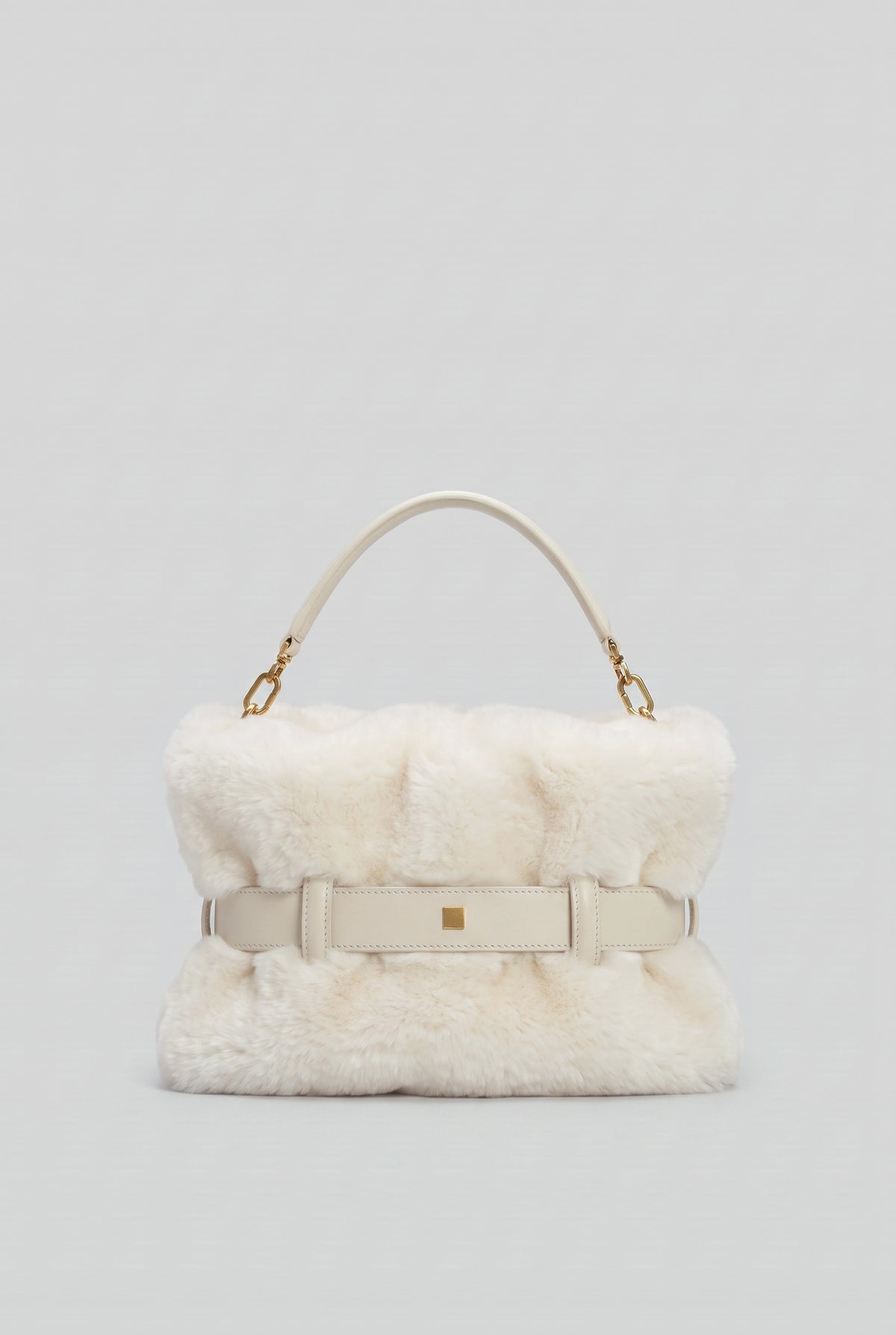 Handtasche aus Faux Fur mit Gürtelschnallen-Detail – Weiß