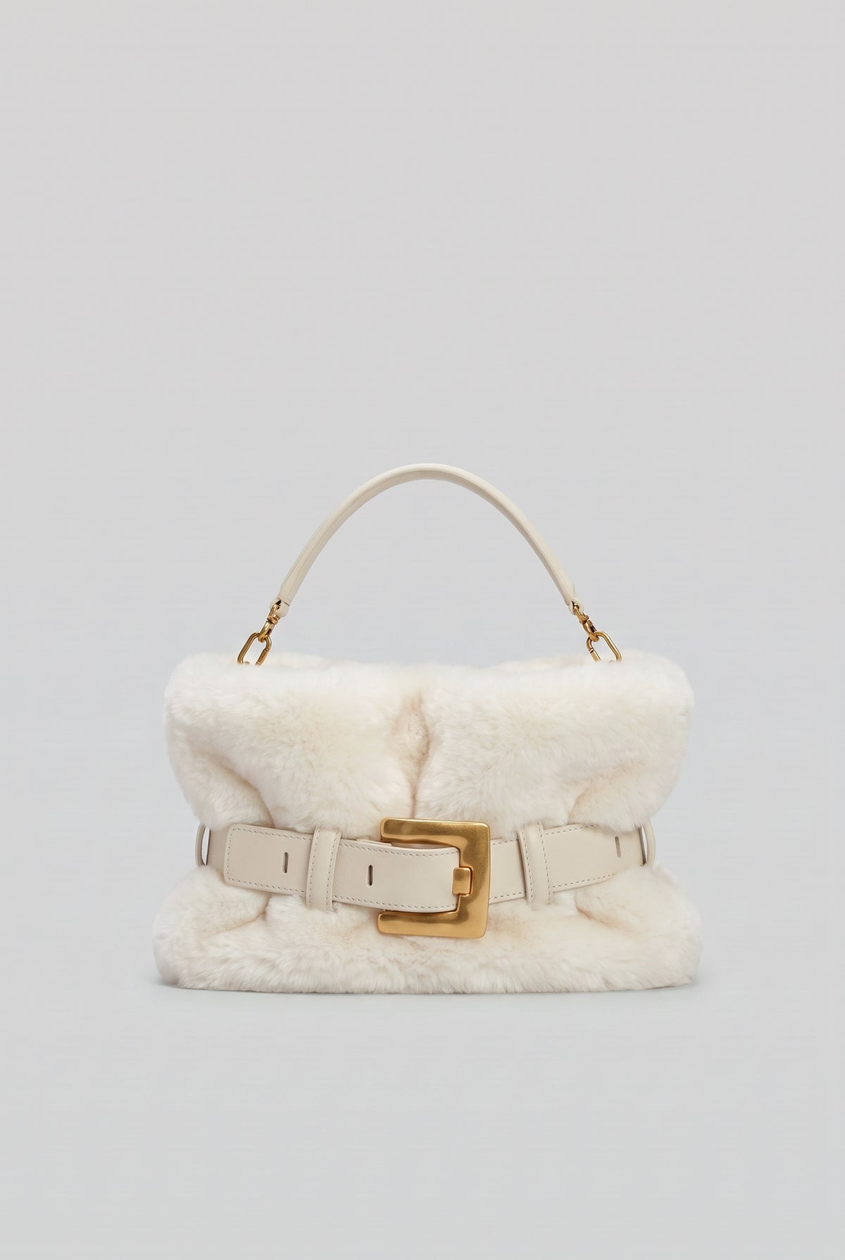 Handtasche aus Faux Fur mit Gürtelschnallen-Detail – Weiß