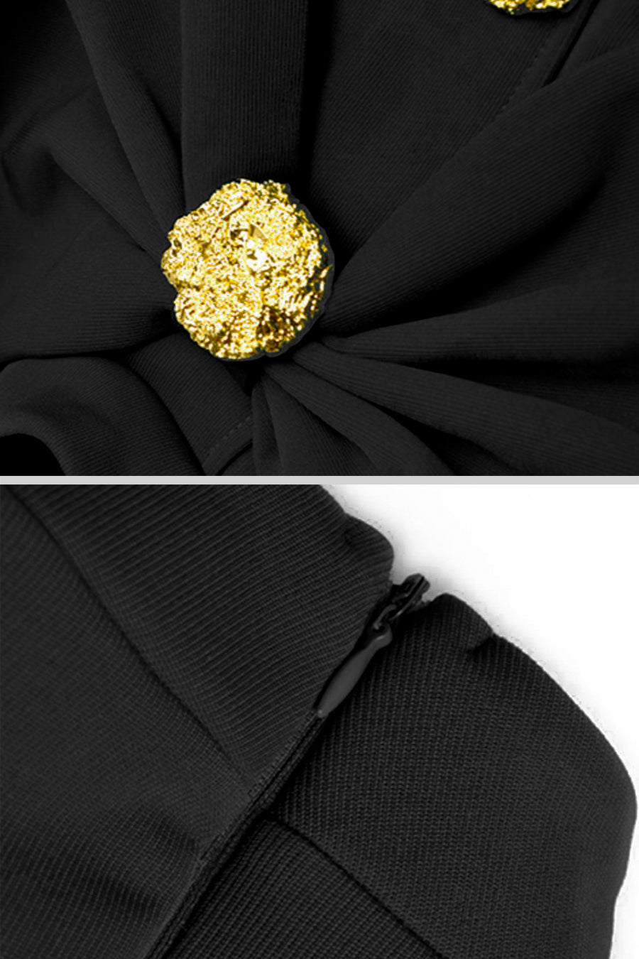 Elegantes Langarmkleid mit Schleifenkragen – Schwarz