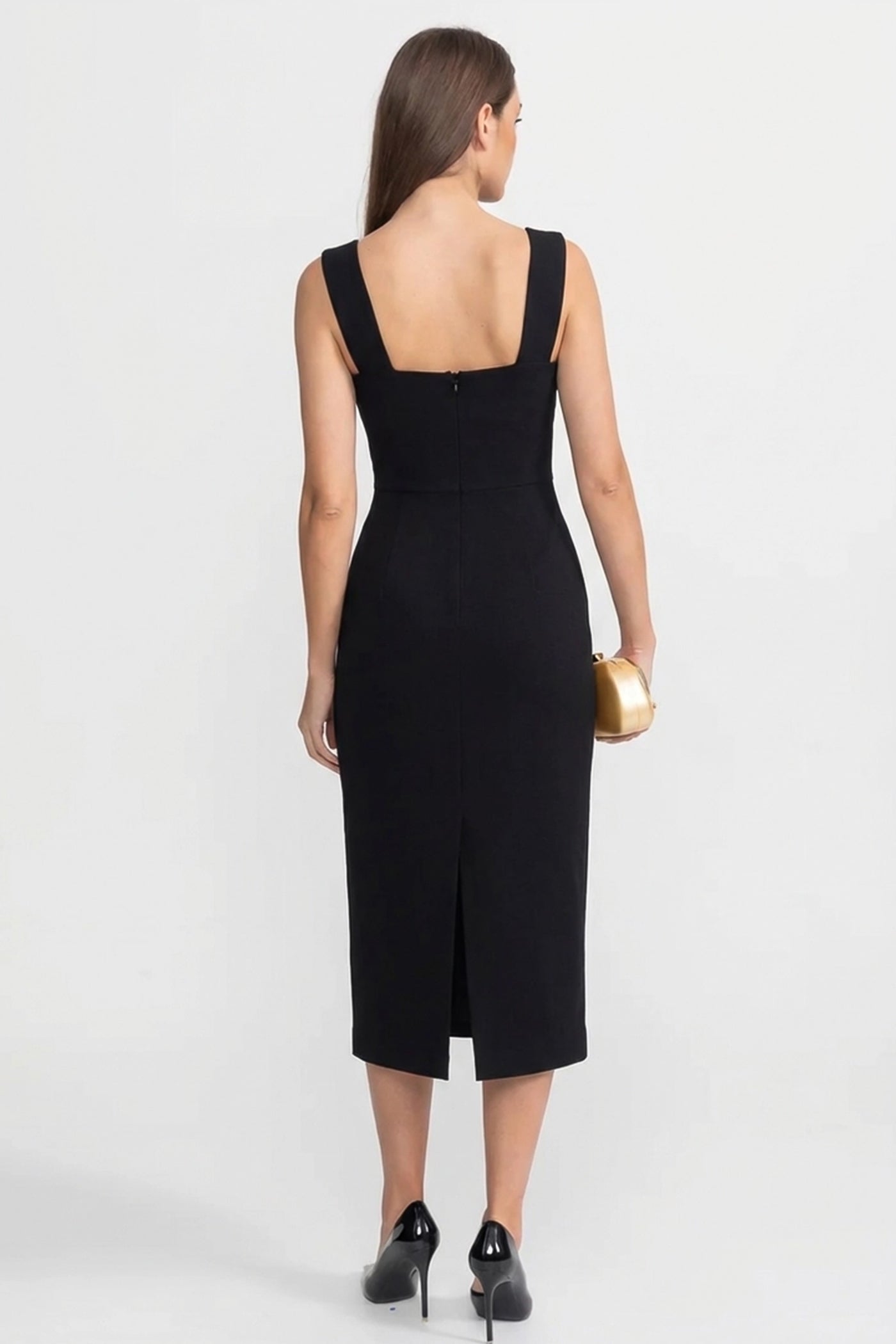 Strukturiertes Midikleid mit skulpturellem floralen Akzent – Schwarz