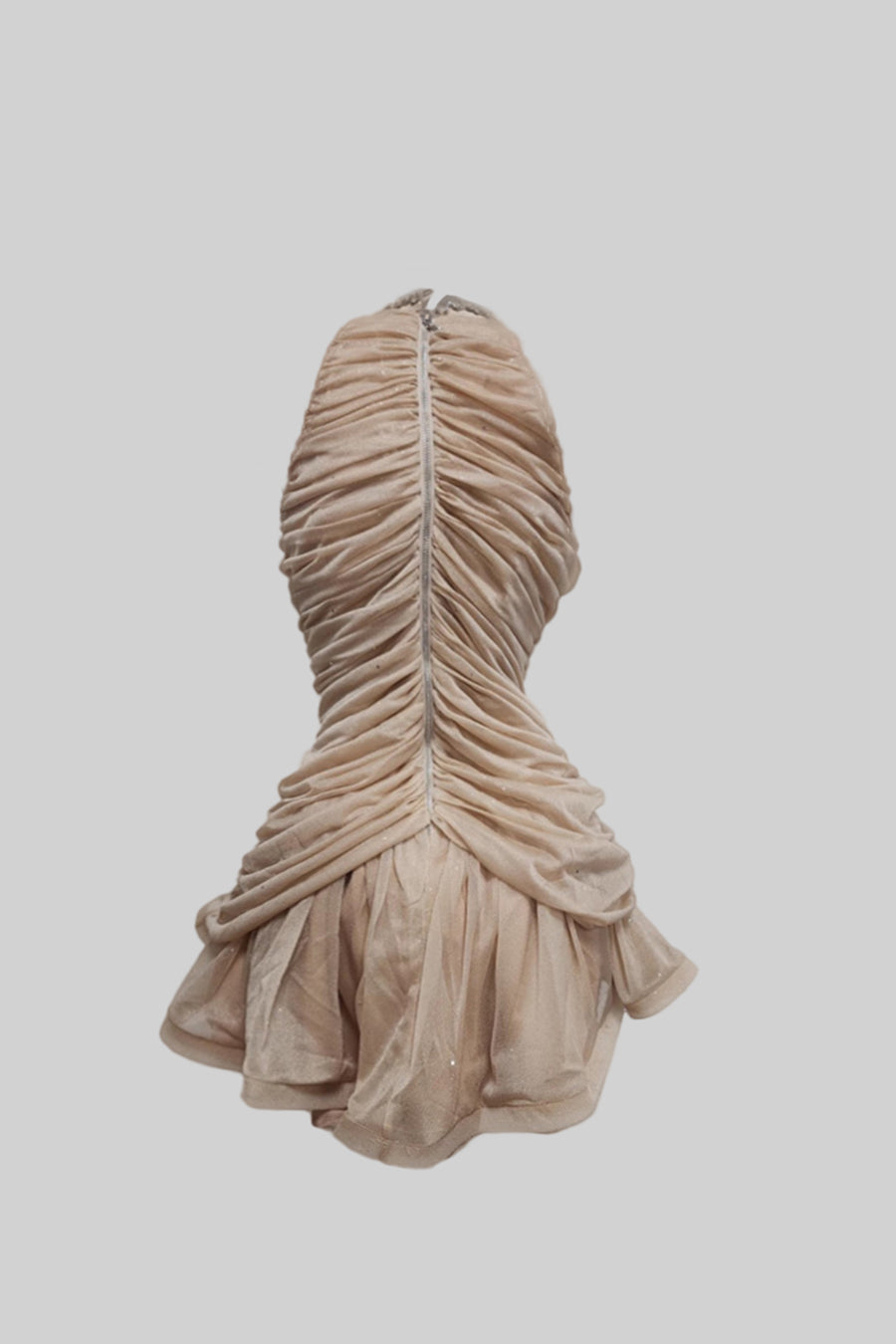 Ärmelloses Neckholderkleid mit Perlendetails - Nude