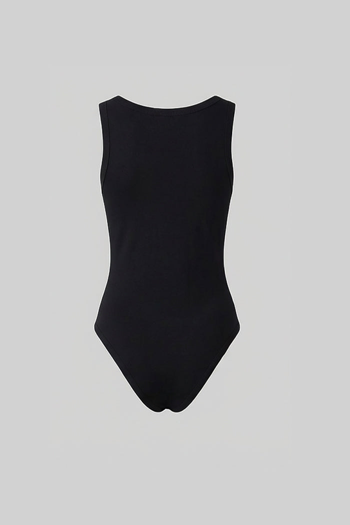 Verziertes Bodysuit mit Rundhalsausschnitt und goldenen Anhängern – Schwarz