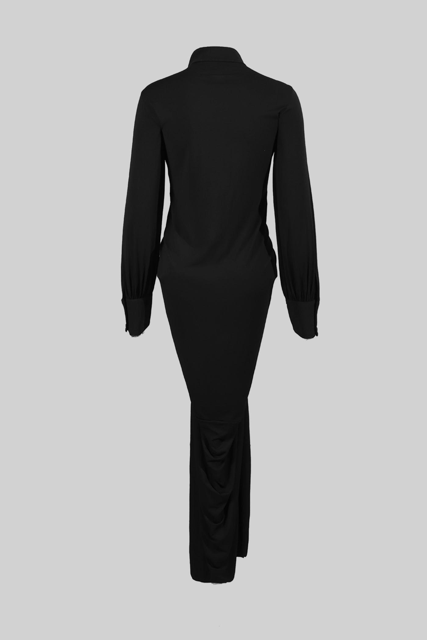 Drapiertes Maxikleid mit goldenen Statement-Knöpfen – Schwarz