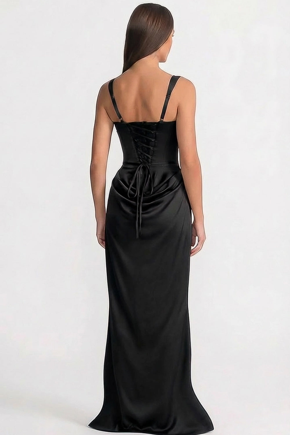 Maxikleid mit Korsett und drapiertem Hüftdetail – Schwarz