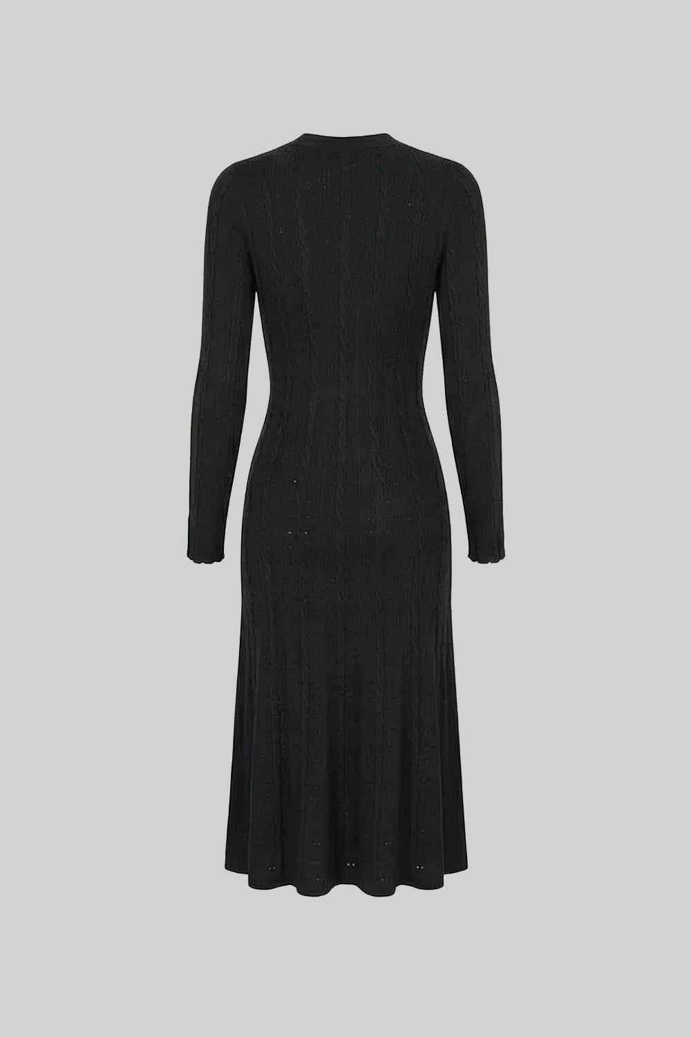 Strick-Midikleid mit Knopfleiste und Pointelle-Details – Schwarz