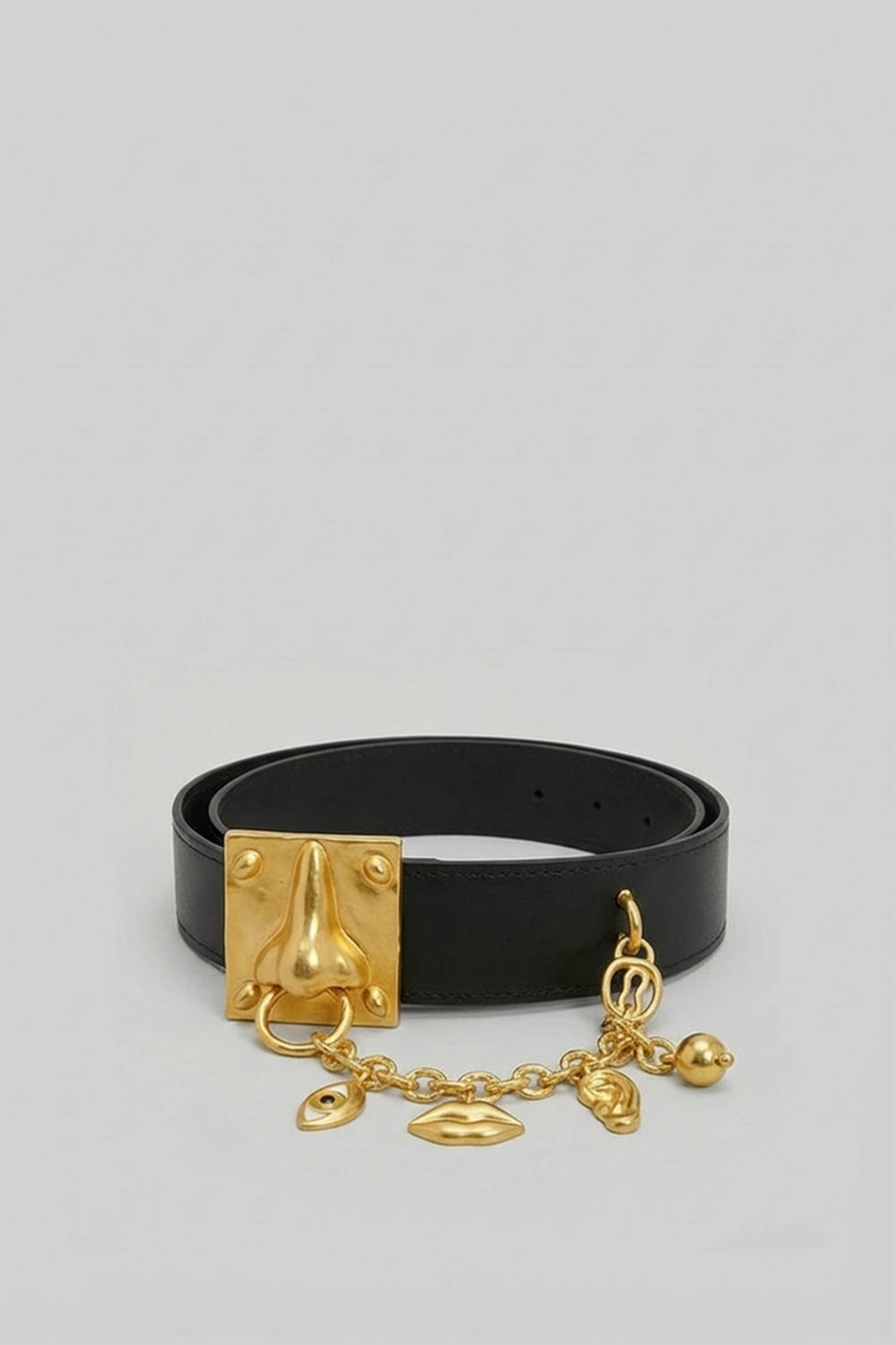 Belt with Sculptural Gold Hardware – Black