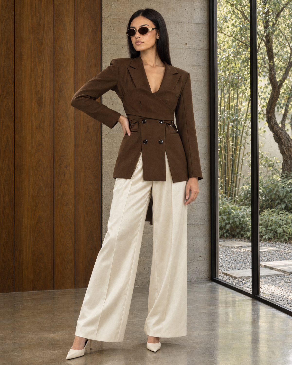 Doppelreihiger Bustier-Wickelblazer - Braun