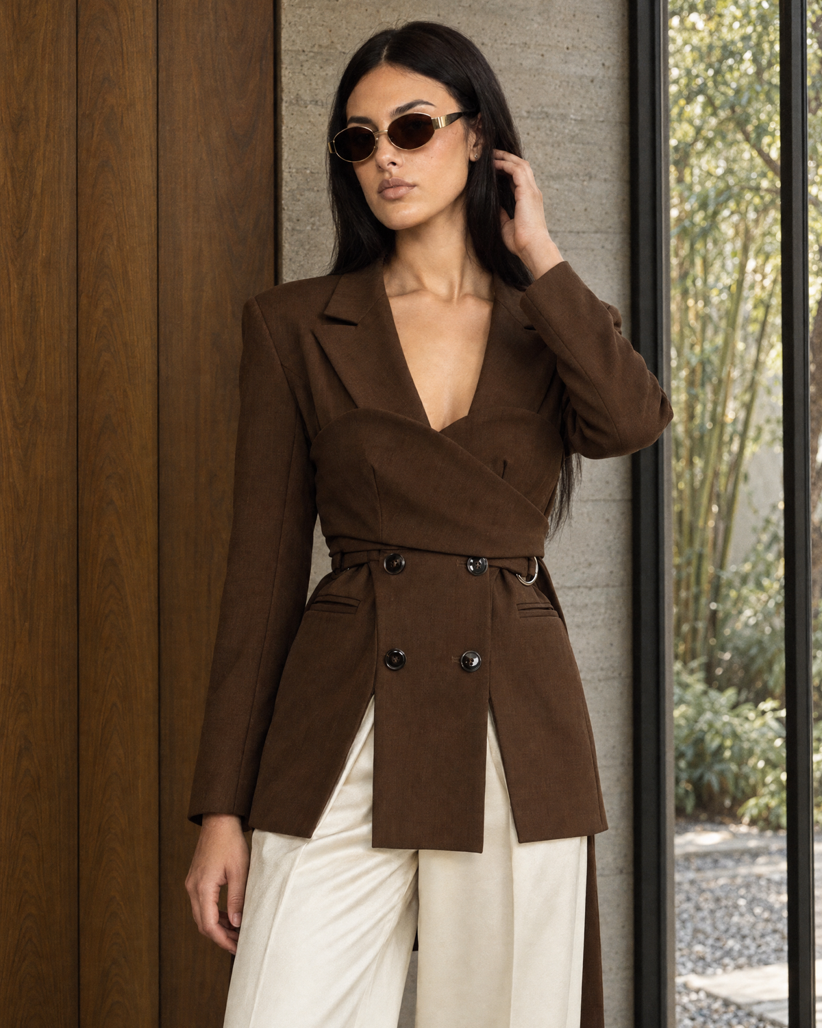 Doppelreihiger Bustier-Wickelblazer - Braun