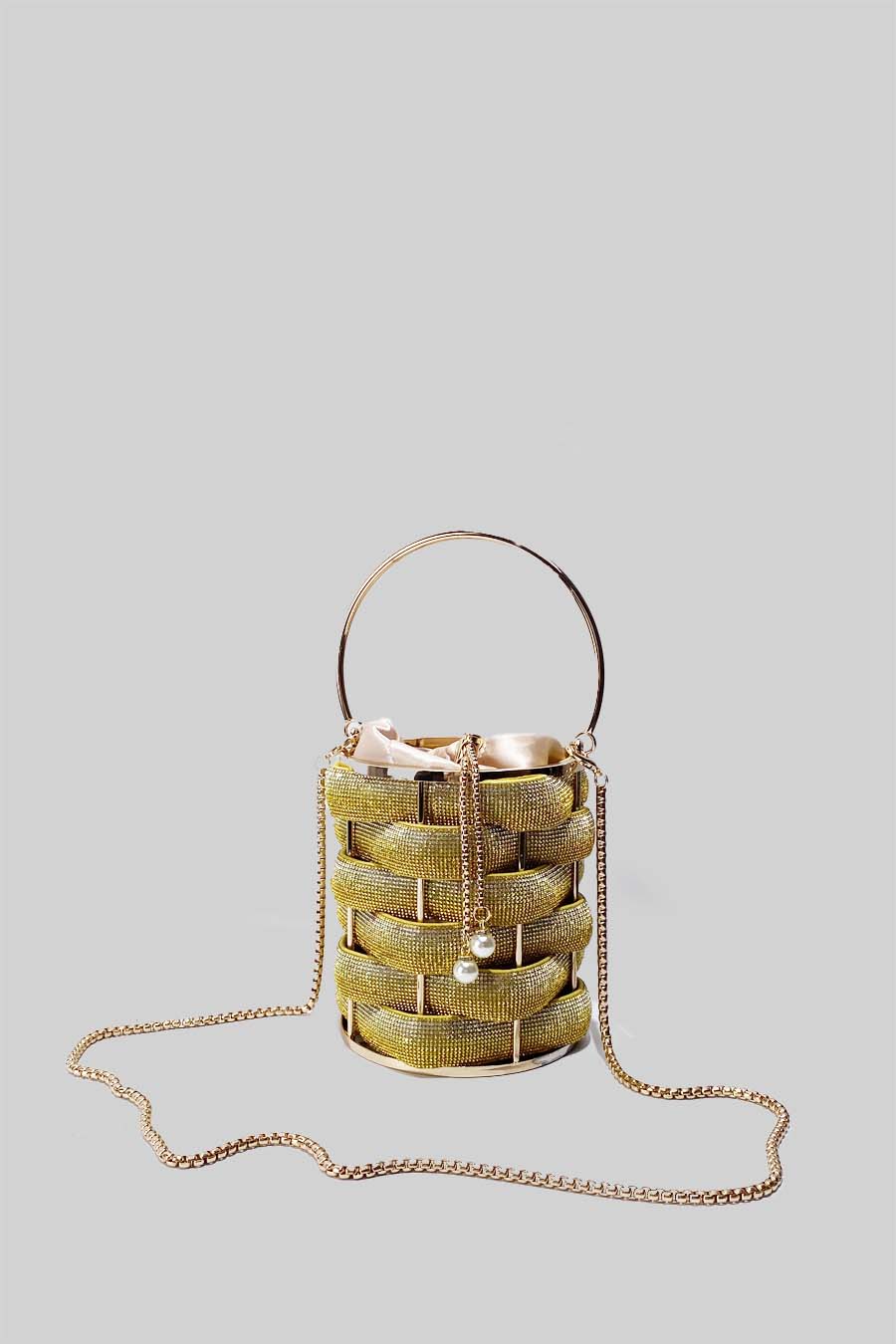 Elegante Bucket Bag mit Satin-Innenverschluss – Gold