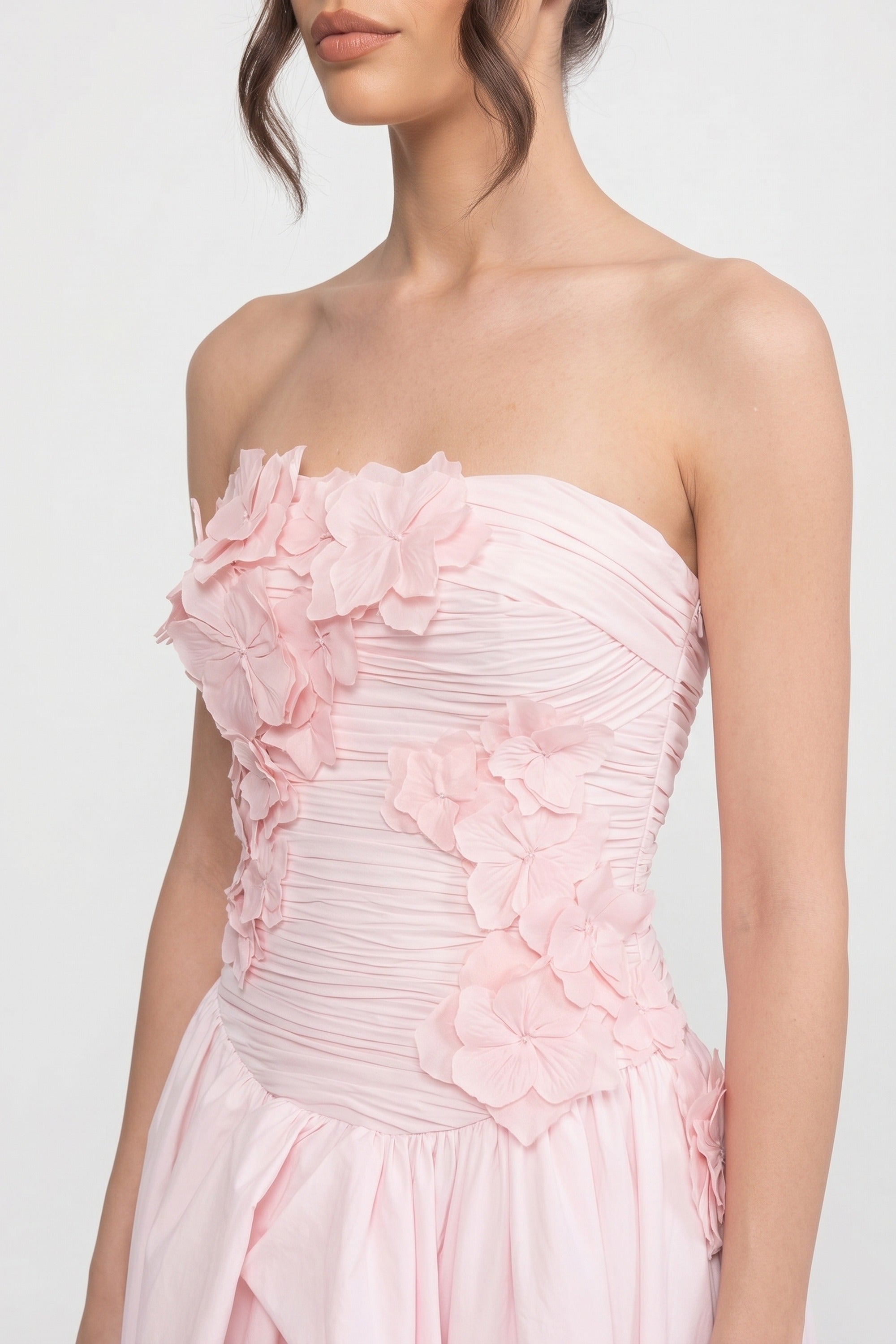 Strapless Ballgown With 3D Floral Bodice And Full Skirt - Pink