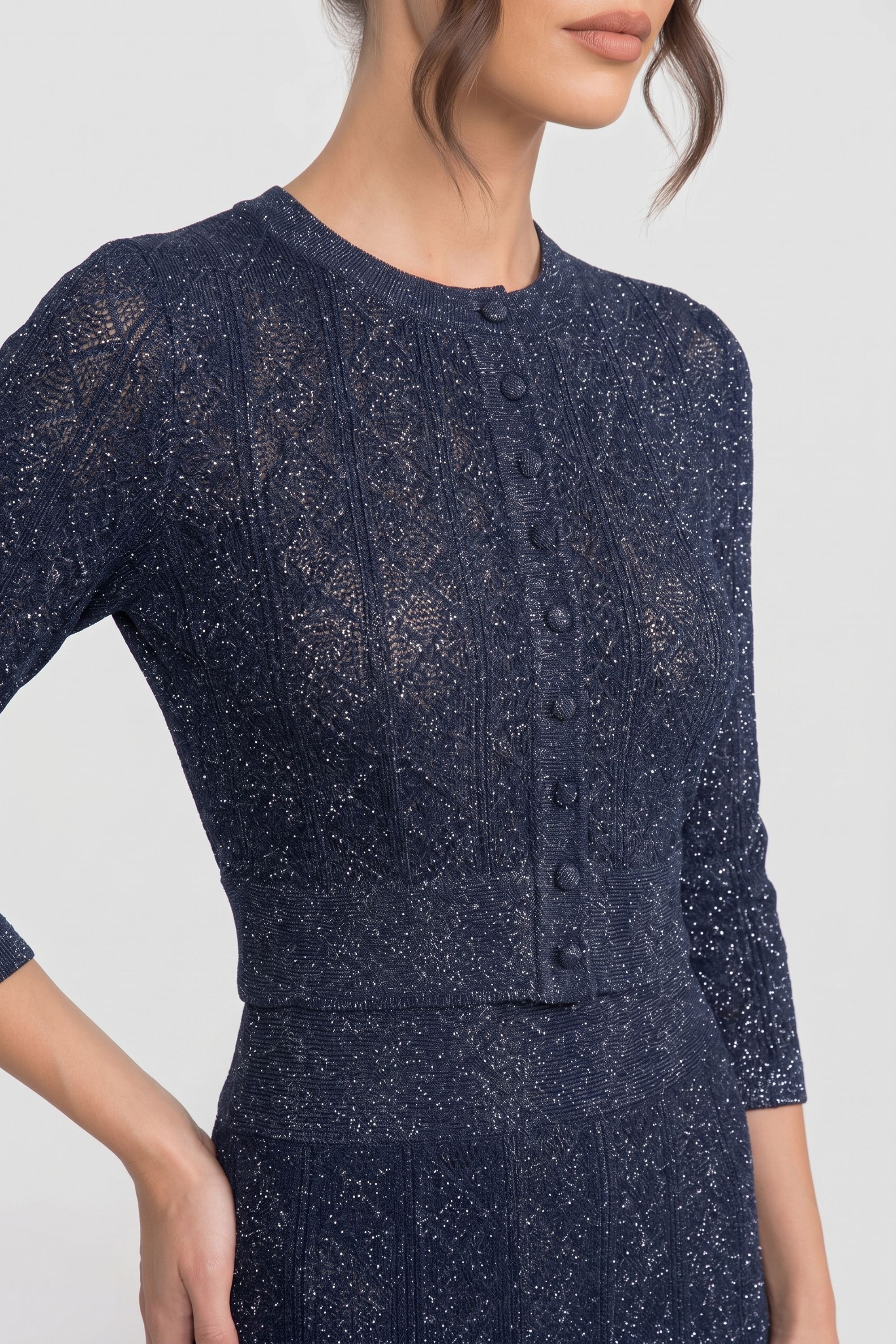 Langärmliges Co-Ord-Set aus Spitze mit Rautenmuster und Maxirock - Navy