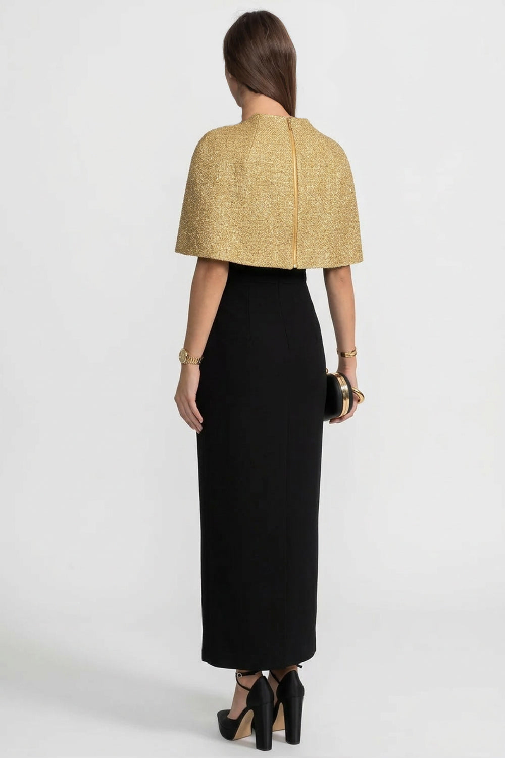 Textured Cape With Metallic Woven Finish - Gold