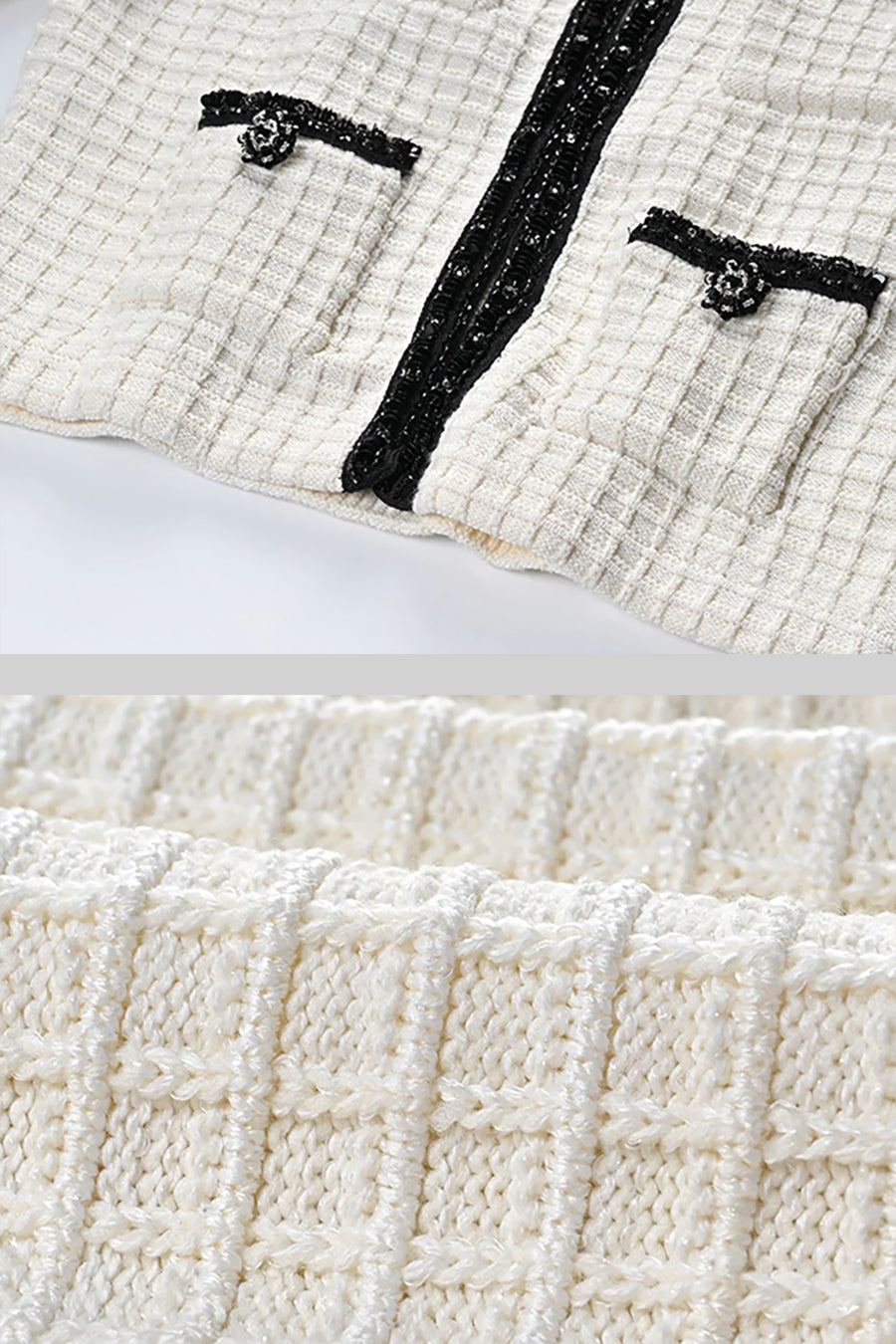 Tweed-Co-Ord-Set mit schwarzen Details - Ivoire