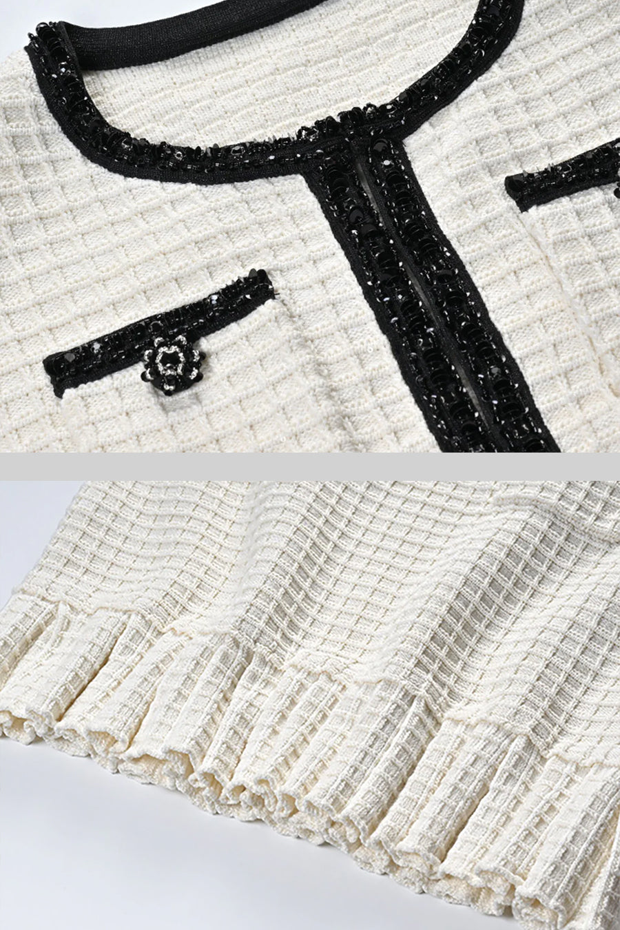 Tweed-Co-Ord-Set mit schwarzen Details - Ivoire