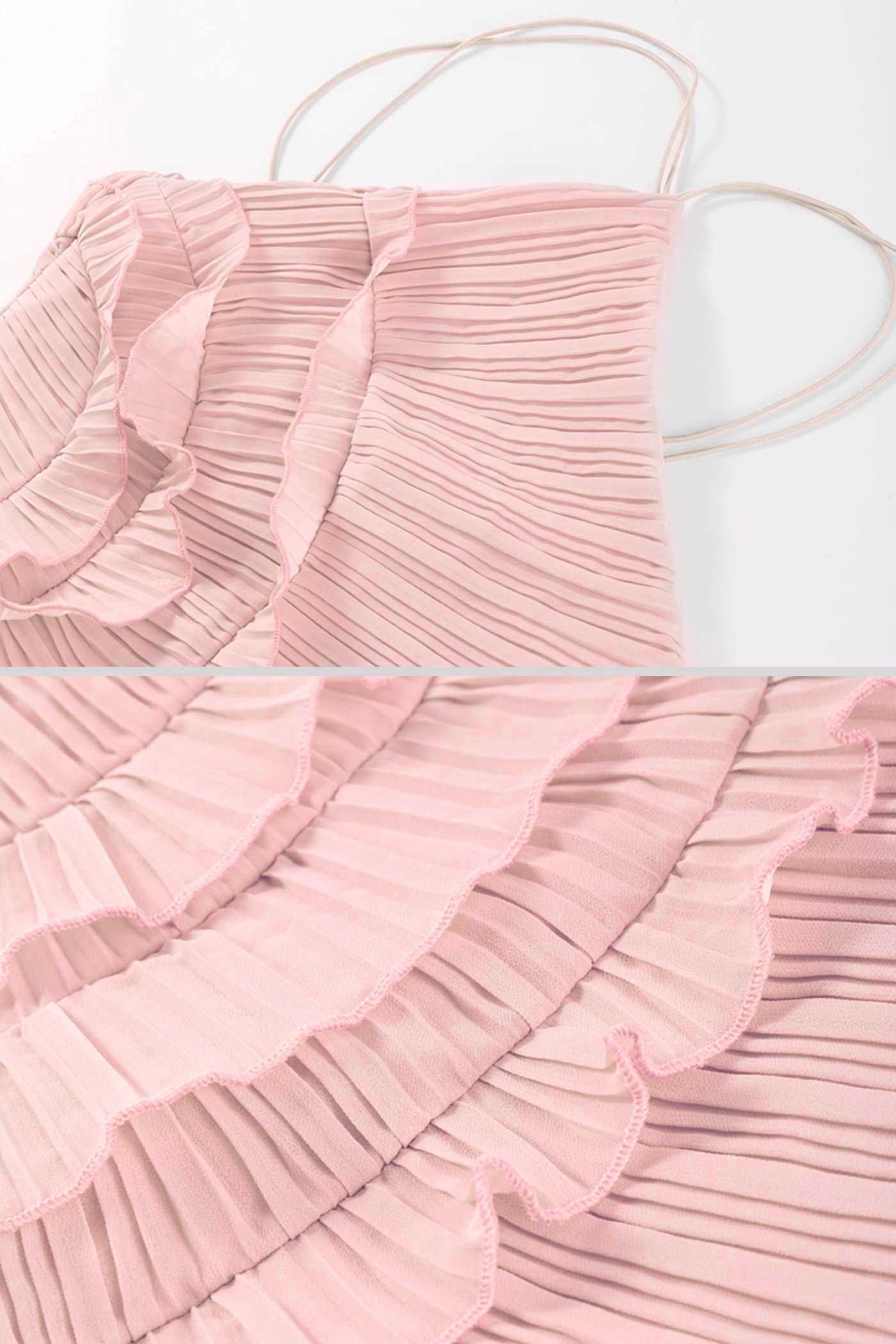 Plissiertes Midi-Kleid mit Neckholder und kaskadierenden Rüschendetails - Pink