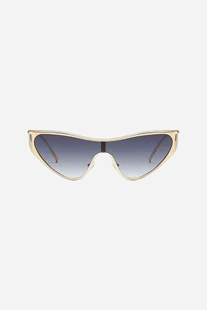 Futuristische Cat-Eye Shield Sonnenbrille mit goldenem Gestell – Schwarz