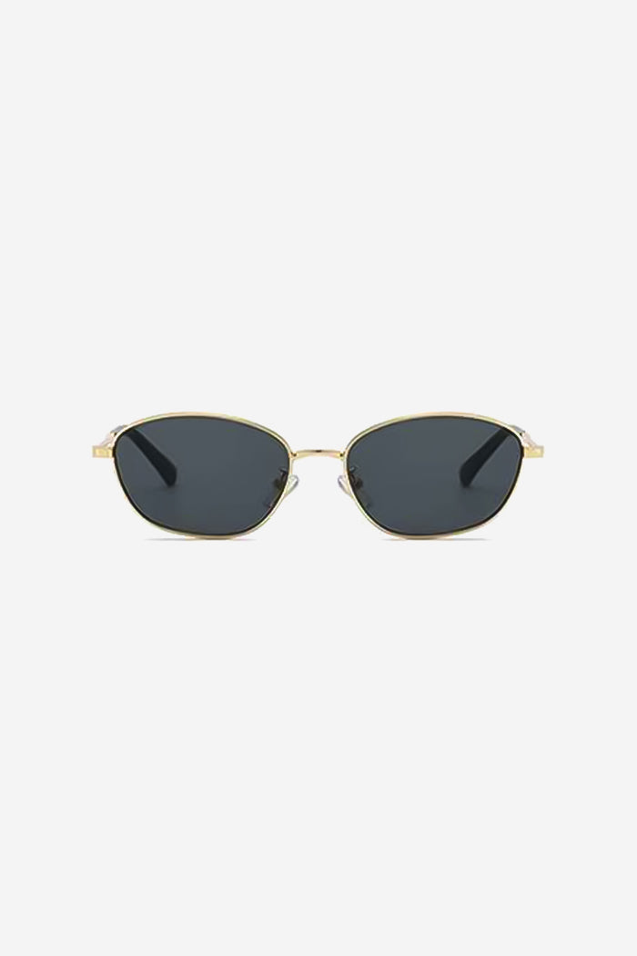 Schmale ovale Sonnenbrille mit leichtem Metallgestell – Schwarz/Gold