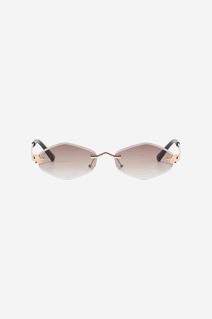 Randlose hexagonale Sonnenbrille mit goldverzierten Bügeln – Braun