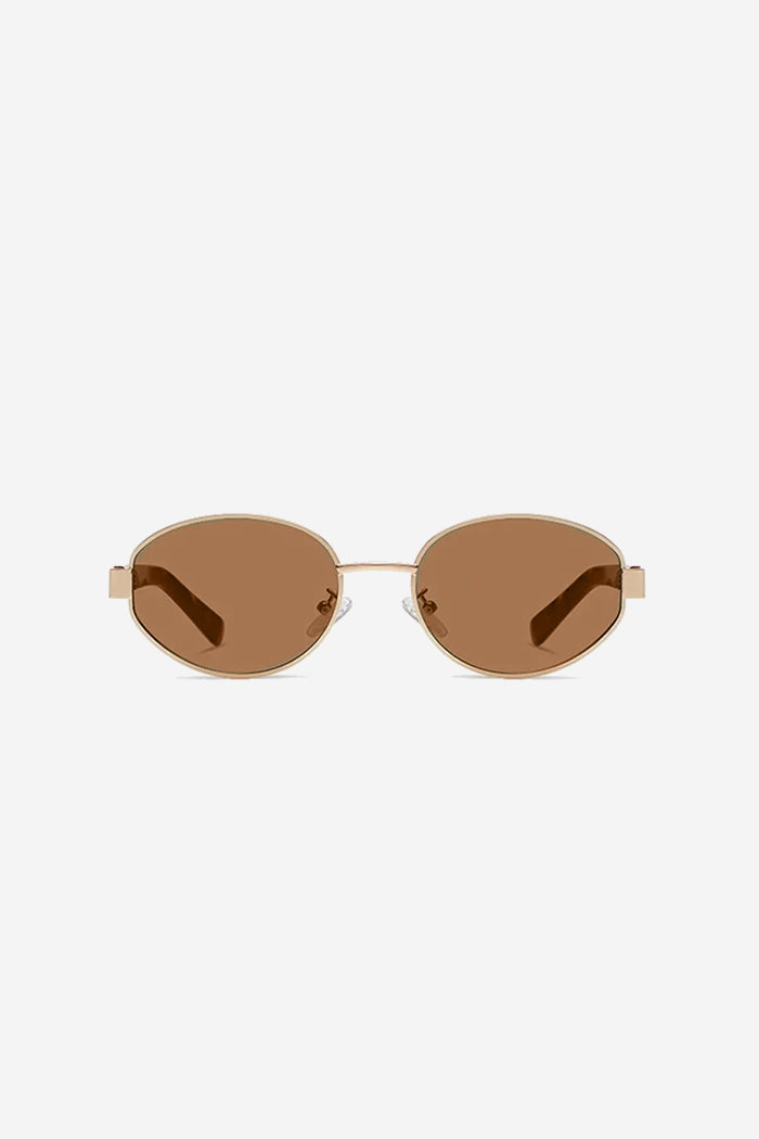 Vintage-Inspired Oval Sunglasses with Slim Gold Frame and Bold Acetate Temples – Brown