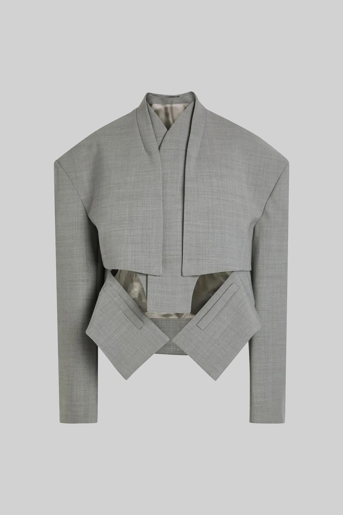 Kurz geschnittener Blazer mit langen Ärmeln und Cut-Out-Taillendetail – Grau