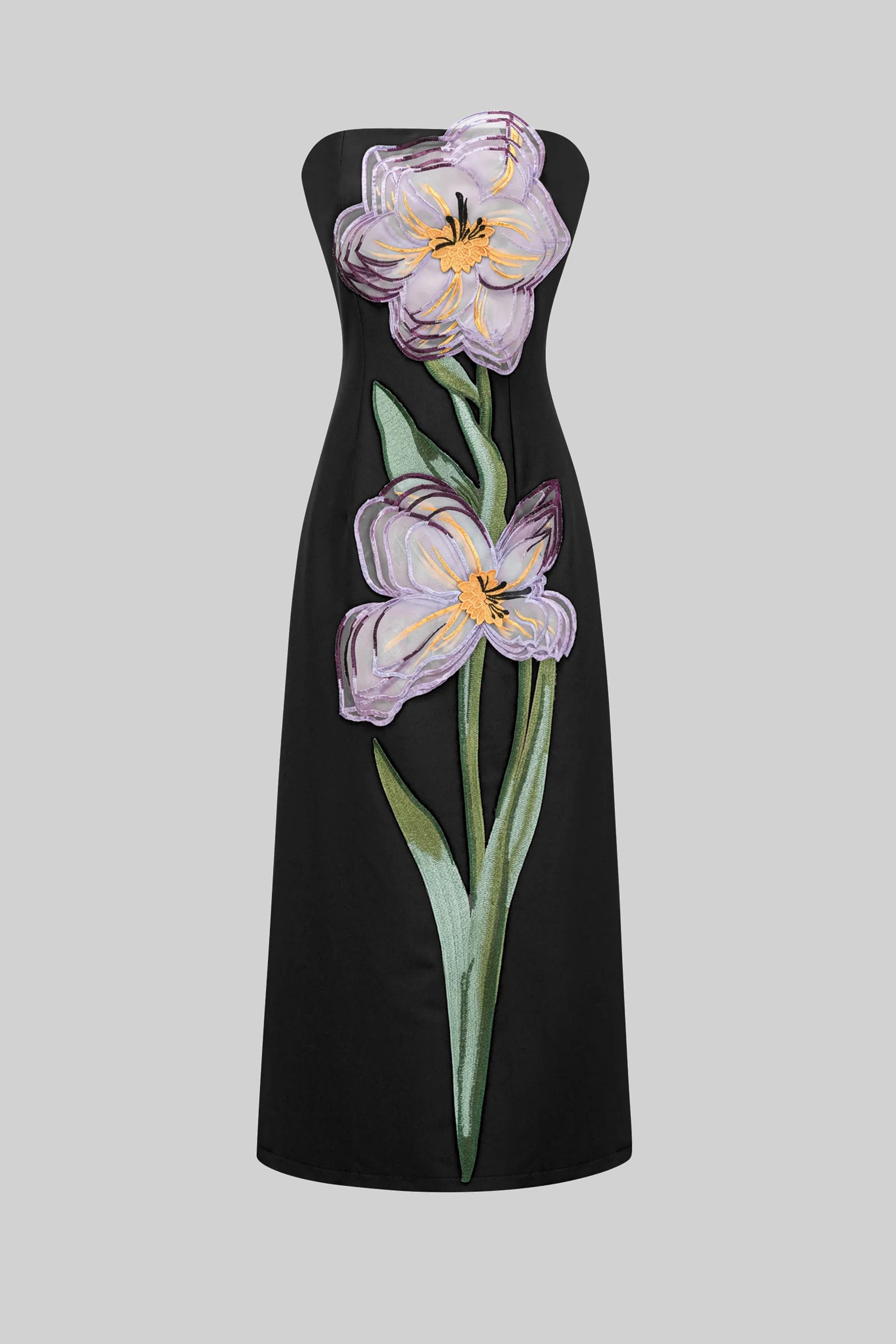 Strapless Floral-Print Maxi Dress With Column Silhouette - Black