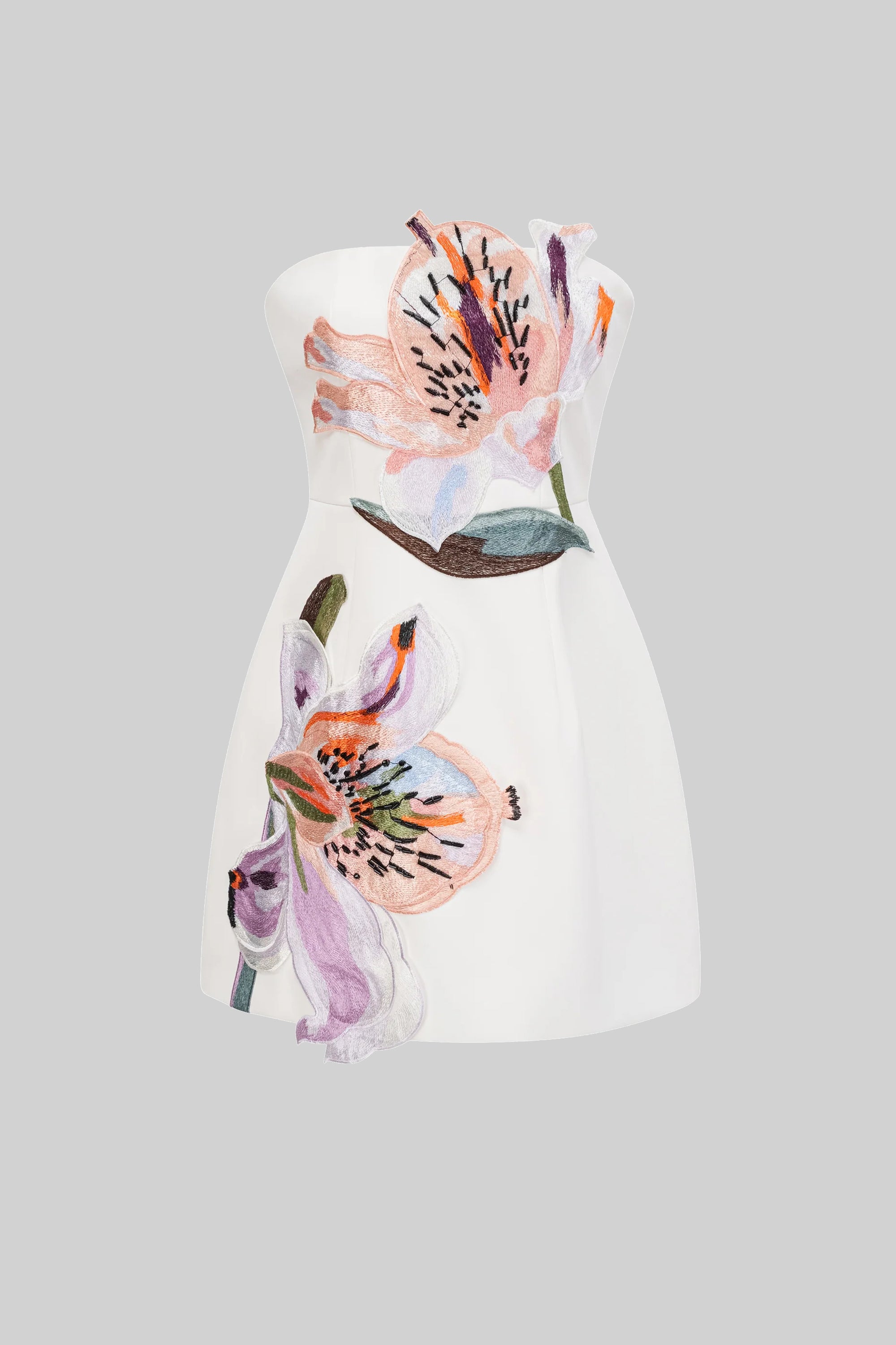 Straplesses Mini-Kleid mit Blumenprint und strukturiertem Oberteil – Weiß