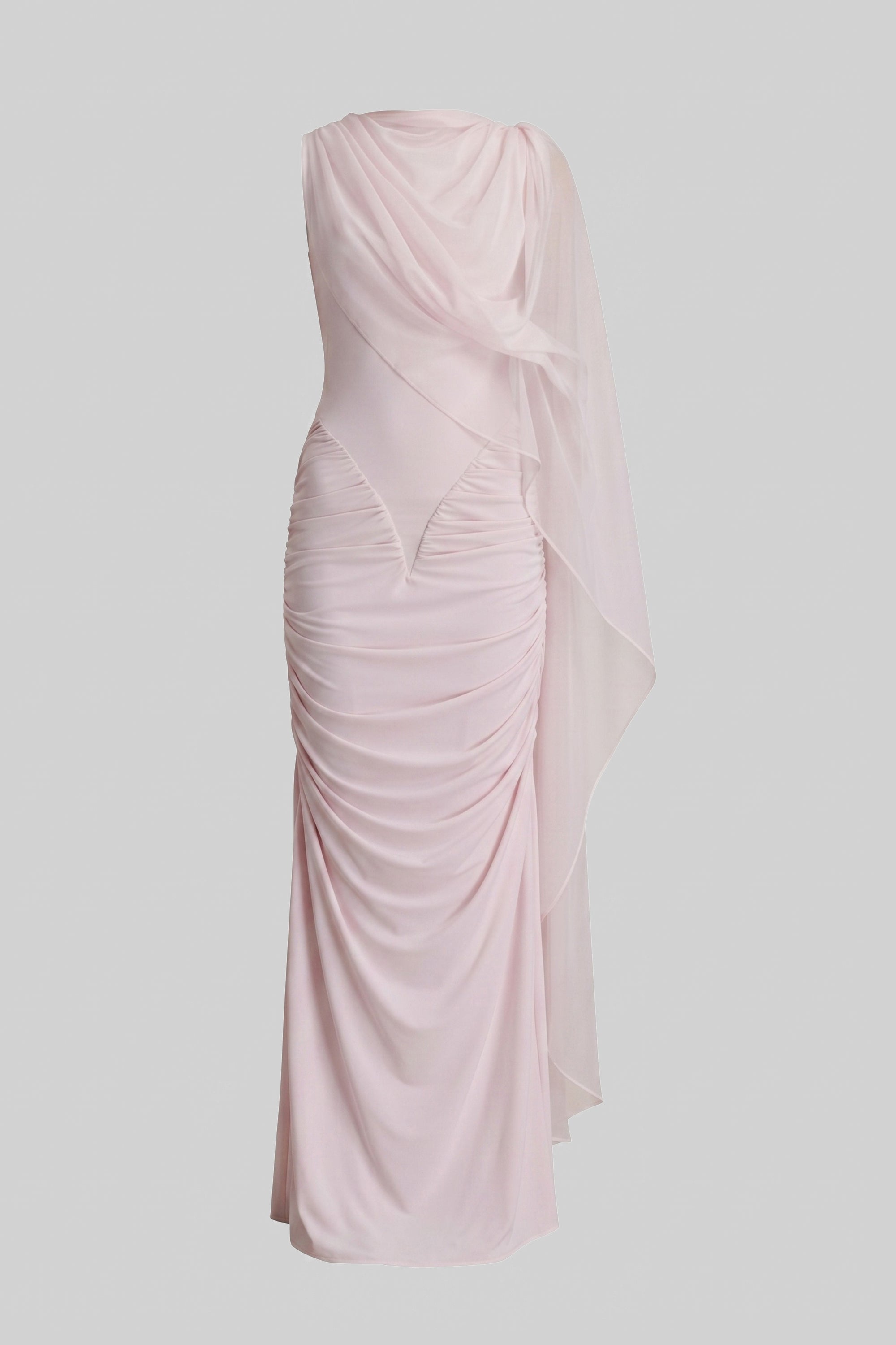 One-Shoulder drapiertes Maxi-Kleid mit transparentem Schal-Detail - Pink