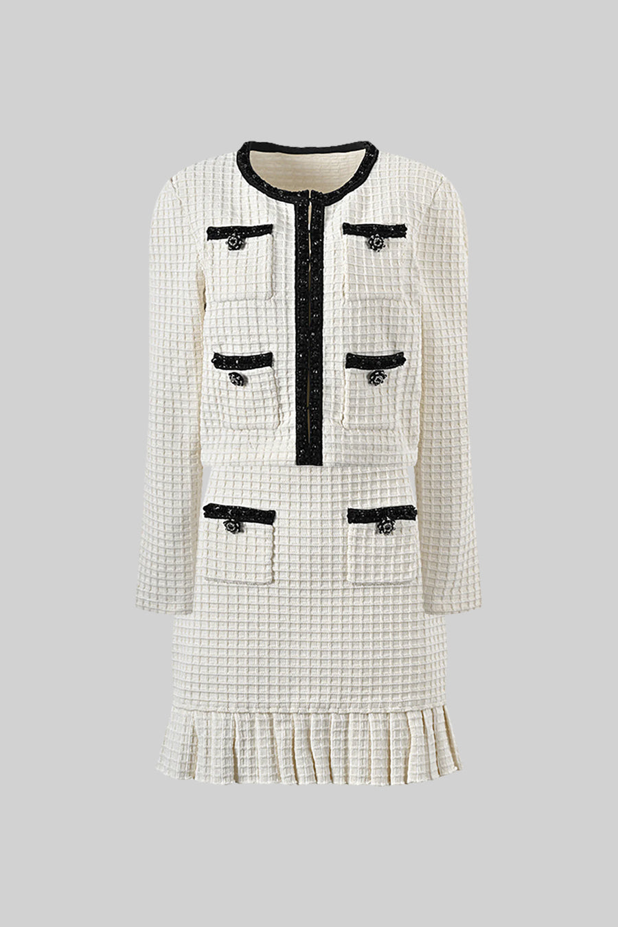 Tweed-Co-Ord-Set mit schwarzen Details - Ivoire
