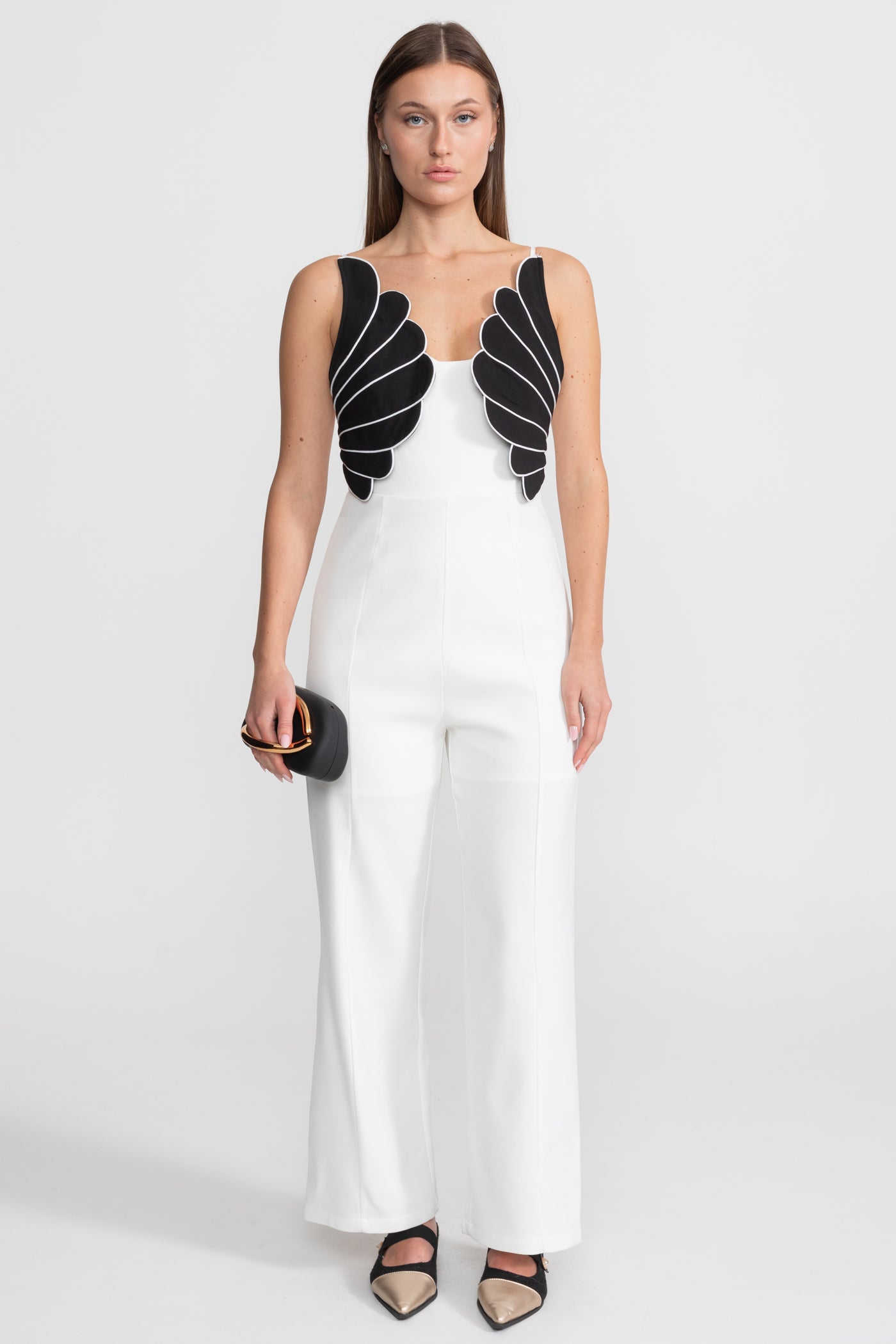 Wing Detail Jumpsuit – White & Black