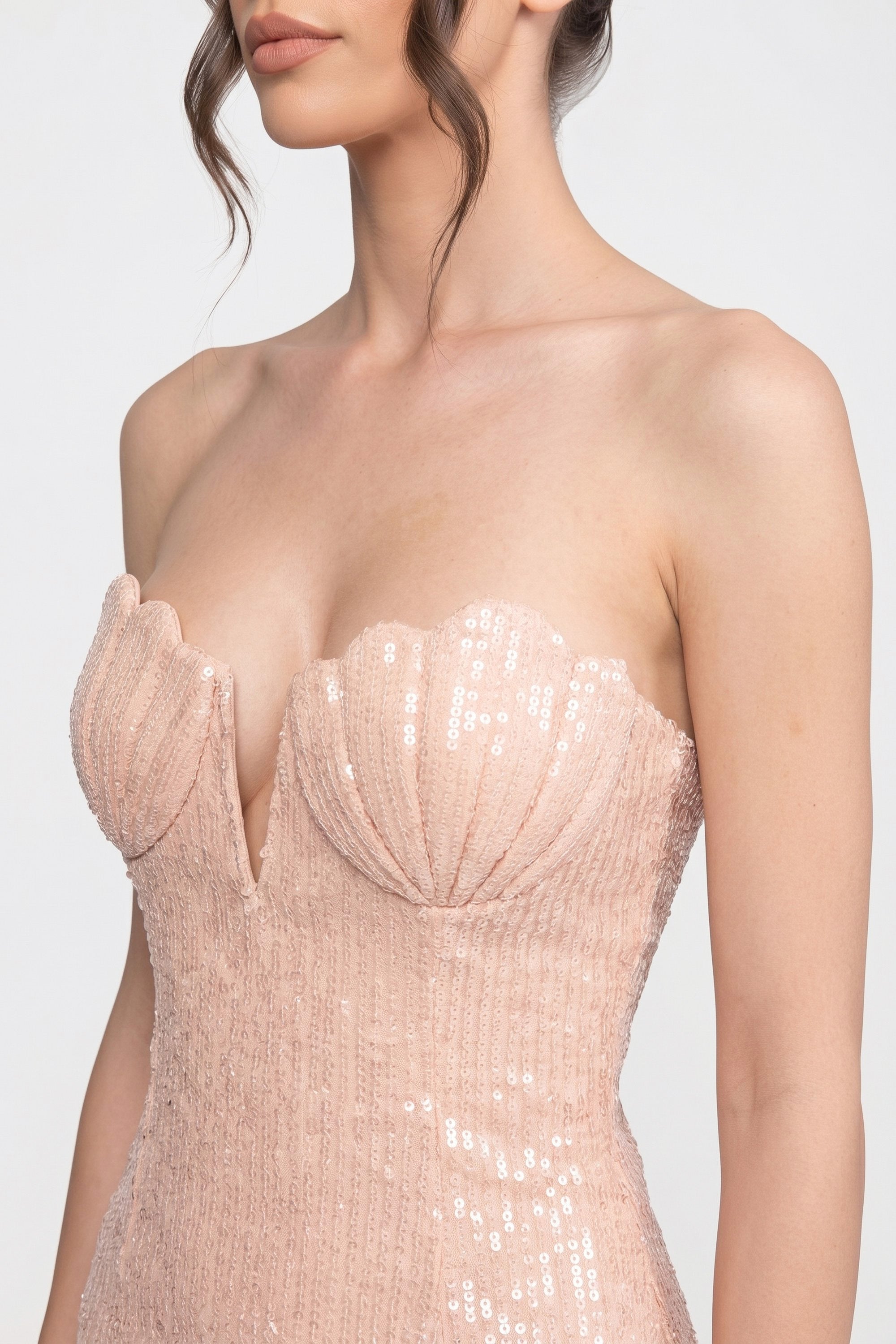 Schulterfreies Pailletten-Mermaid-Abendkleid mit Sweetheart-Ausschnitt und Rückenschlitz - Blush