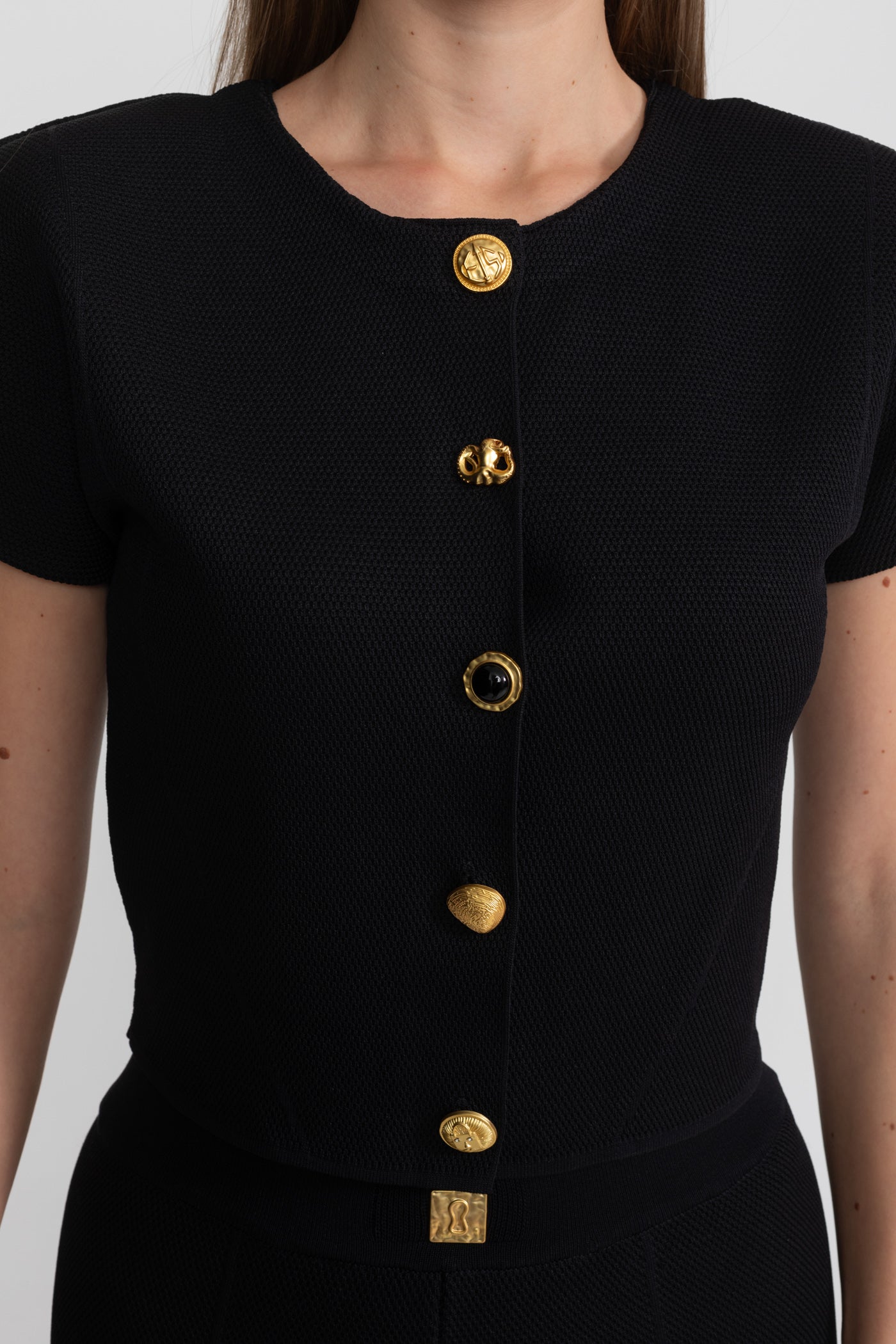 Gestricktes Co-ord-Set mit strukturierten Schultern – Schwarz